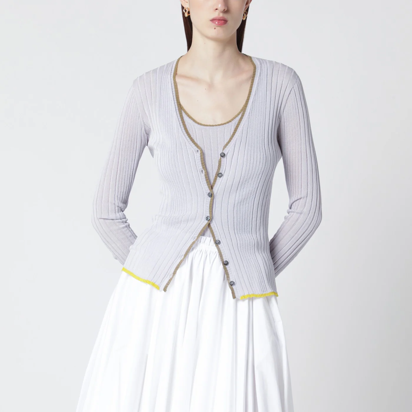 Roberto Collina Lilac cardigan with gold trim