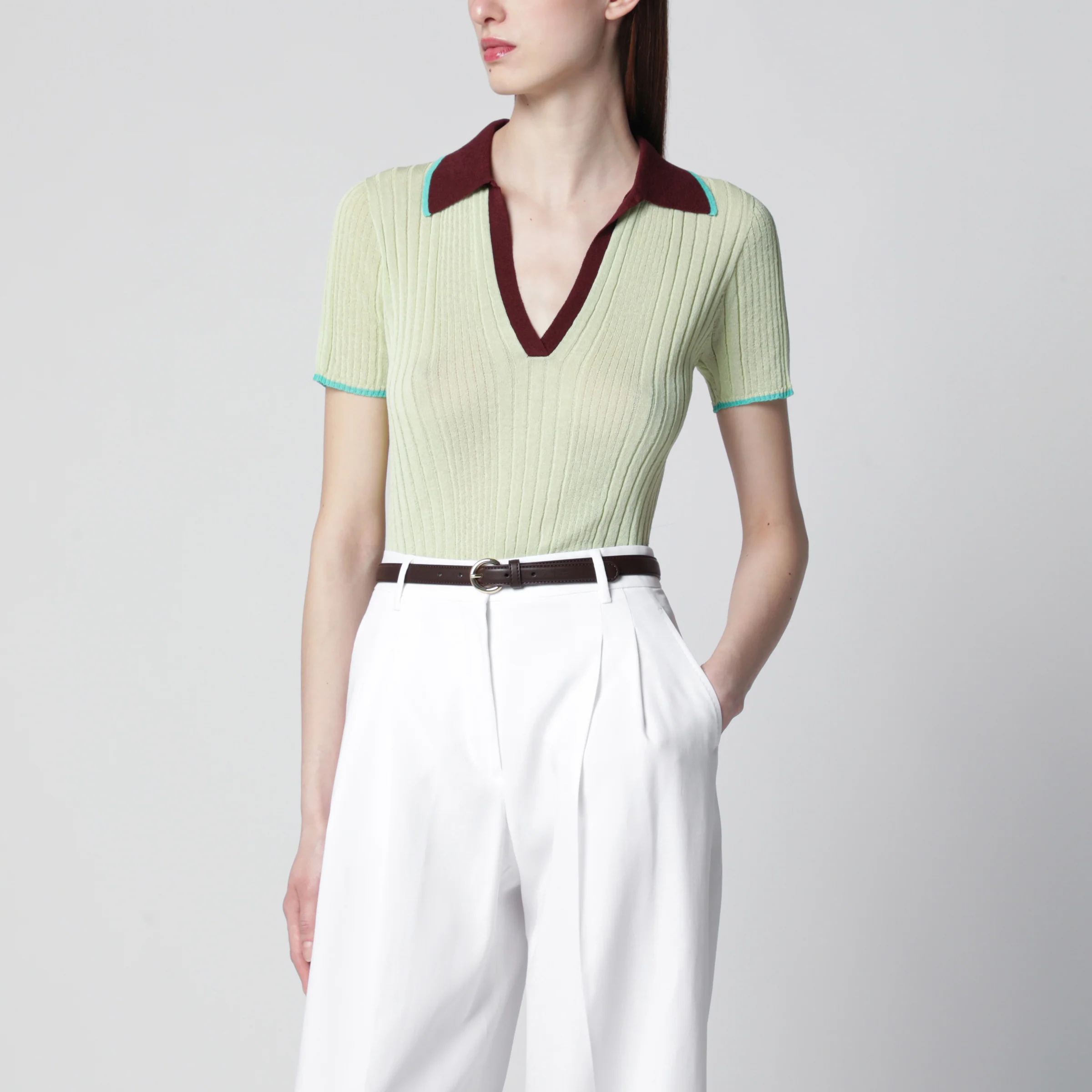 Roberto Collina Ribbed fitted polo with contrast trims, multicolor