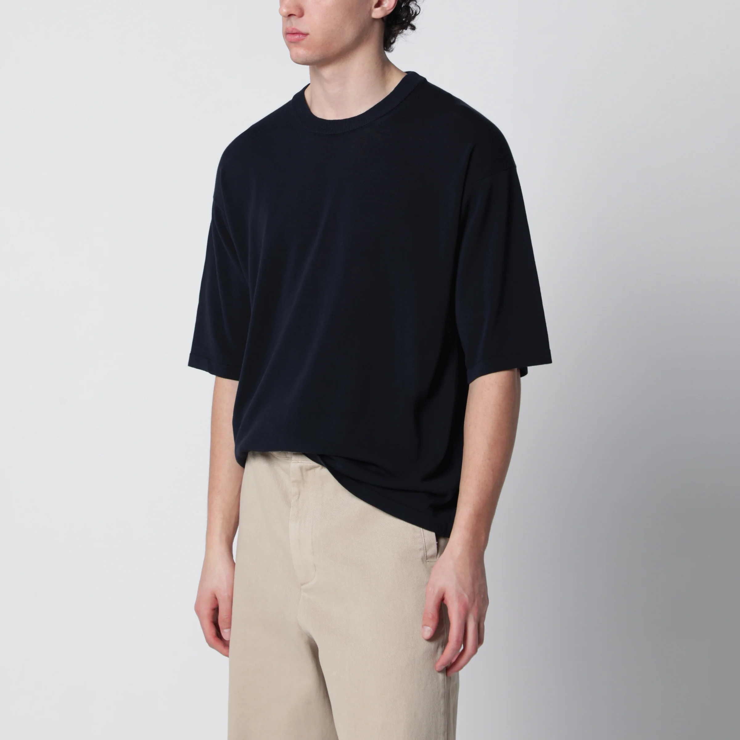 Roberto Collina Navy blue cotton knit T-shirt