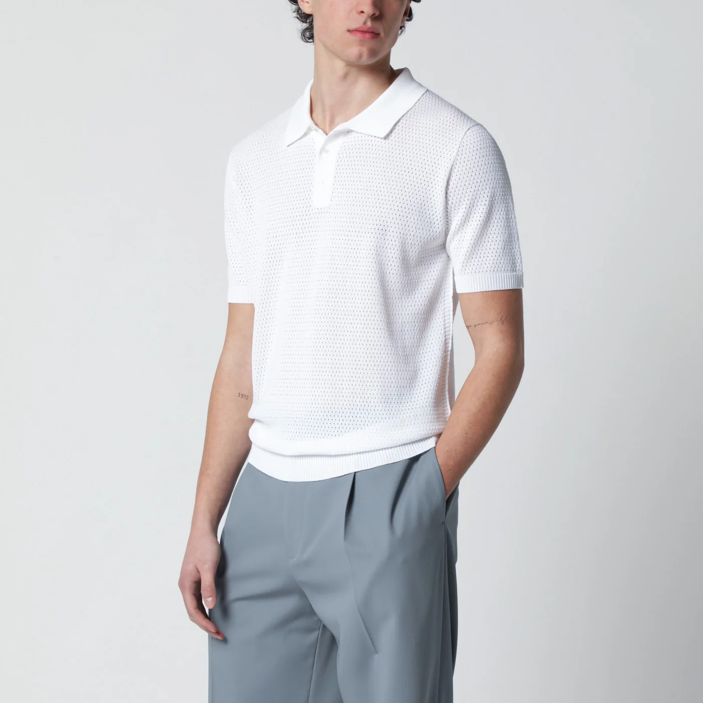 Roberto Collina White openwork cotton polo
