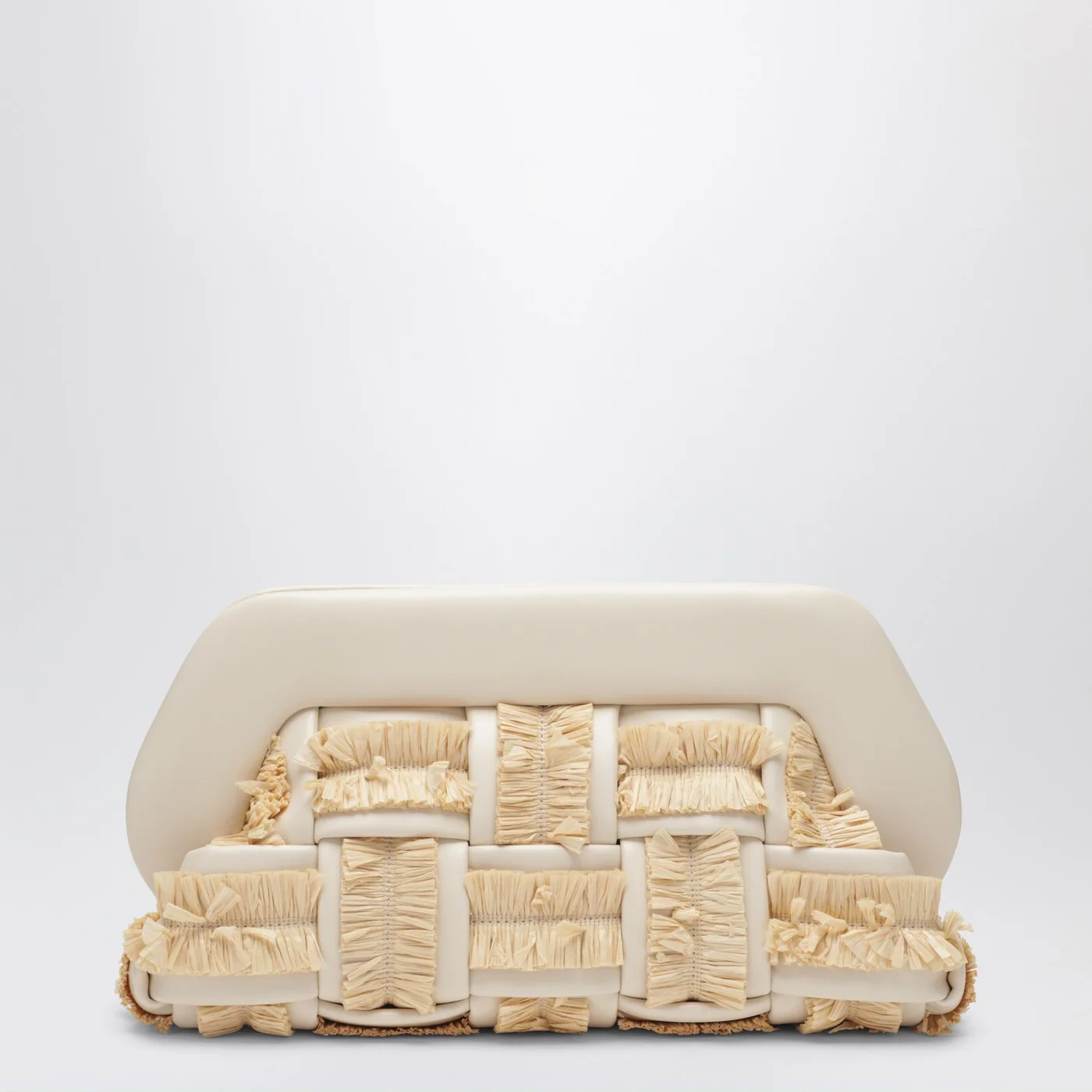 THEMOIRè Tia clutch in butter color with raffia inserts