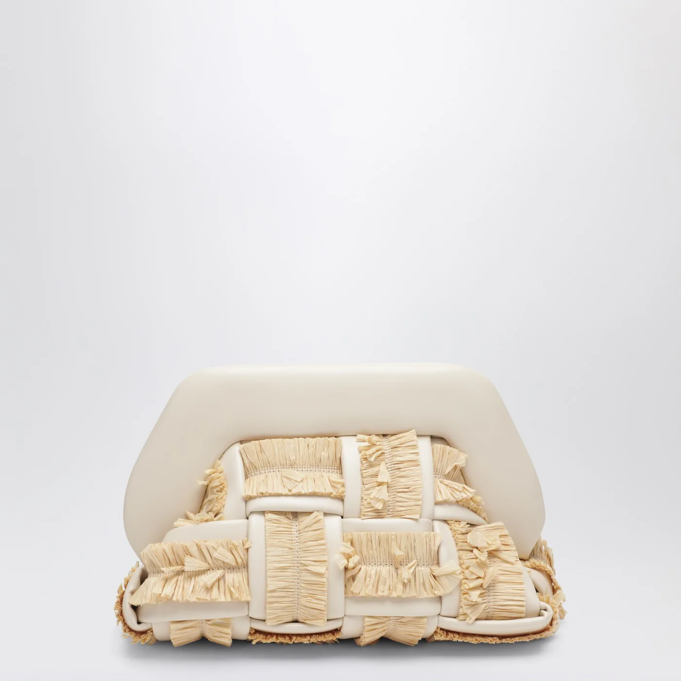 THEMOIRè Small Tia clutch in butter color with raffia inserts