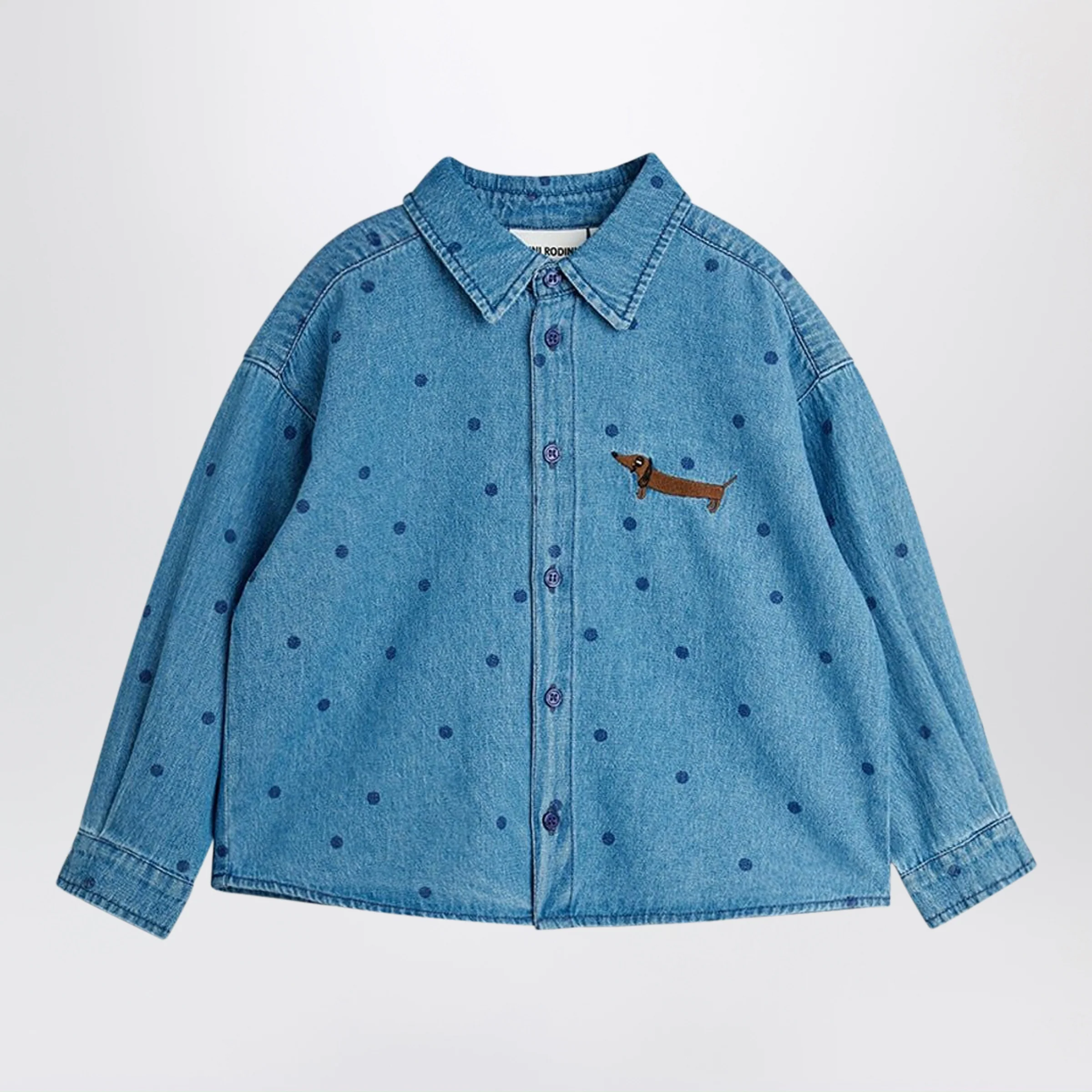 Mini Rodini Blue denim polka dot shirt