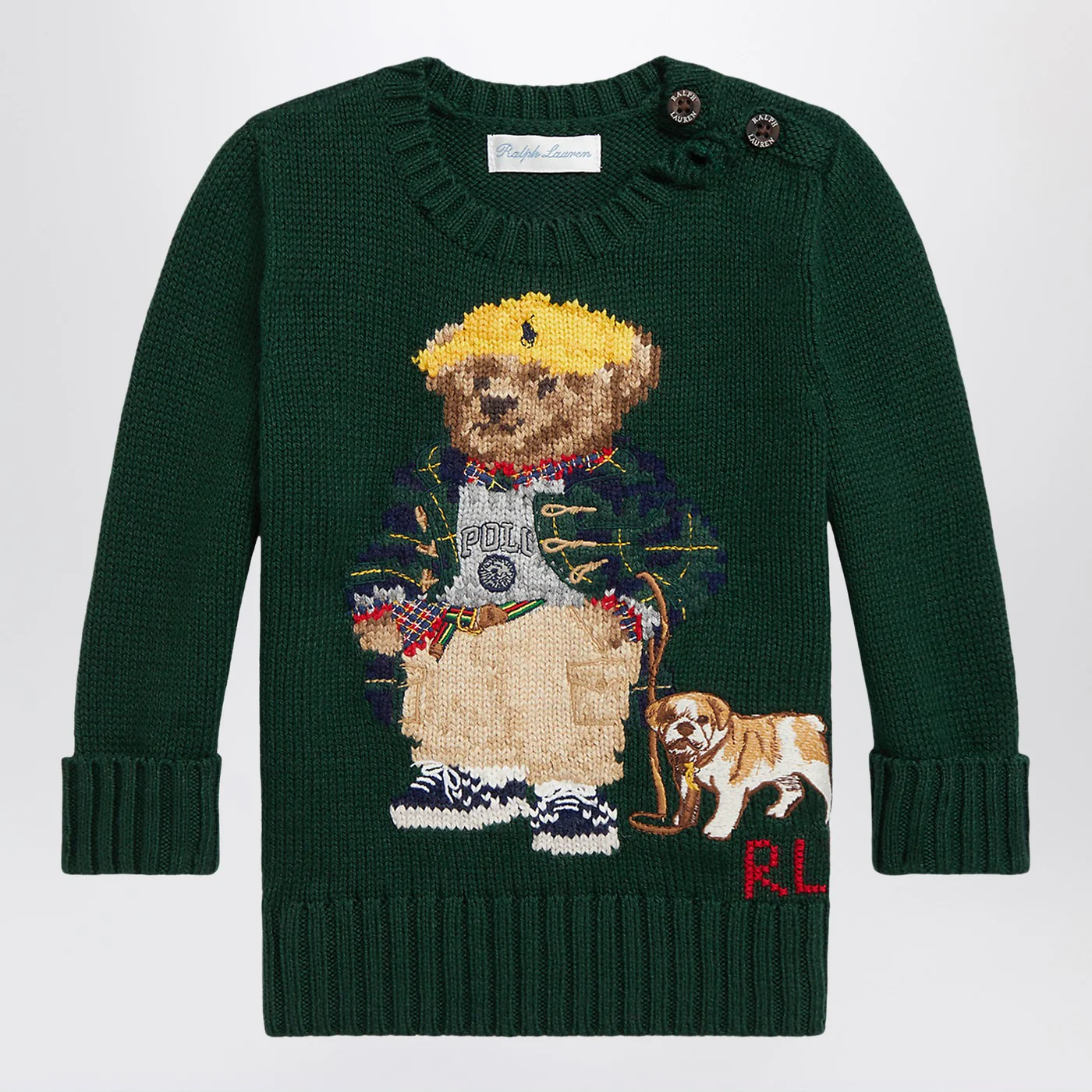 Polo Ralph Lauren Moss green cotton Polo Bear sweater