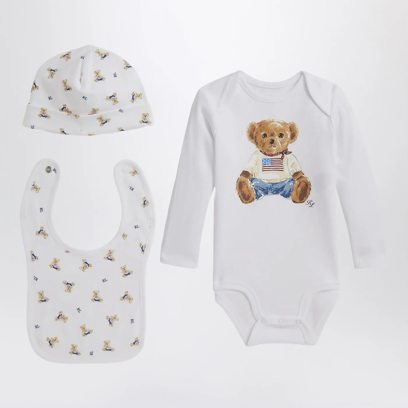 Polo Ralph Lauren Three-piece Polo Bear cotton set in white