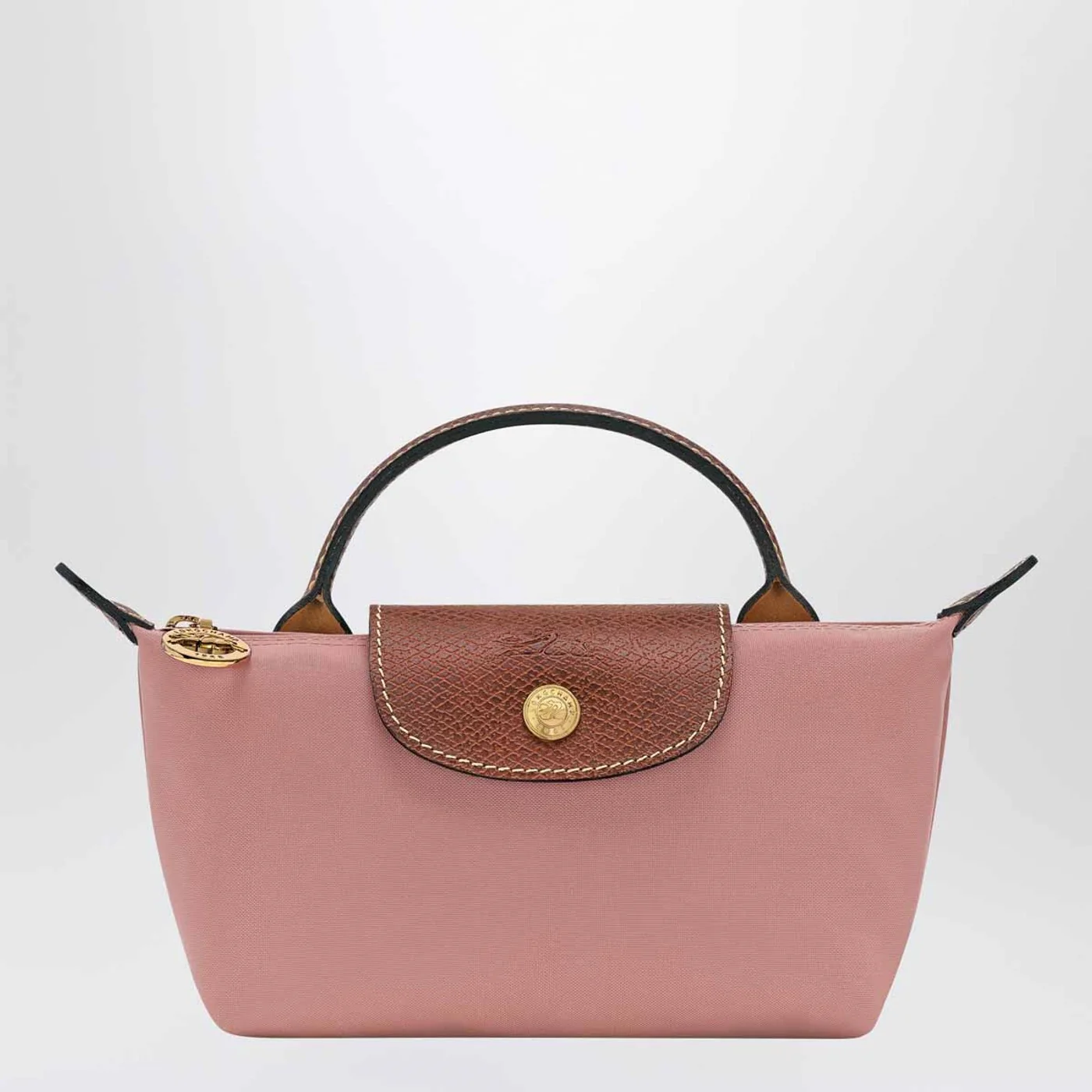 Longchamp Le Pliage Original pink tea-coloured clutch bag