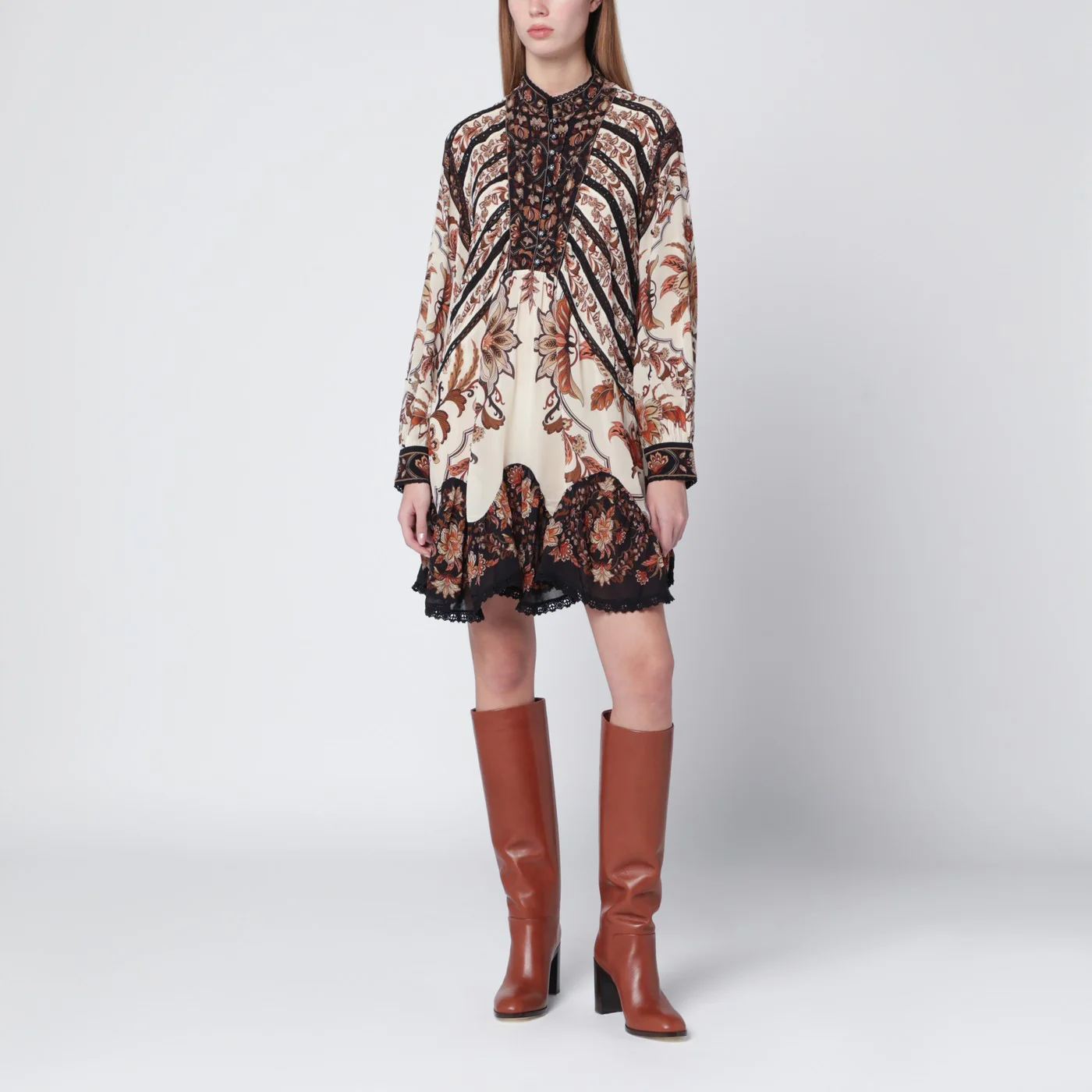 FARM Rio Sand Majestic Garden Lace mini dress