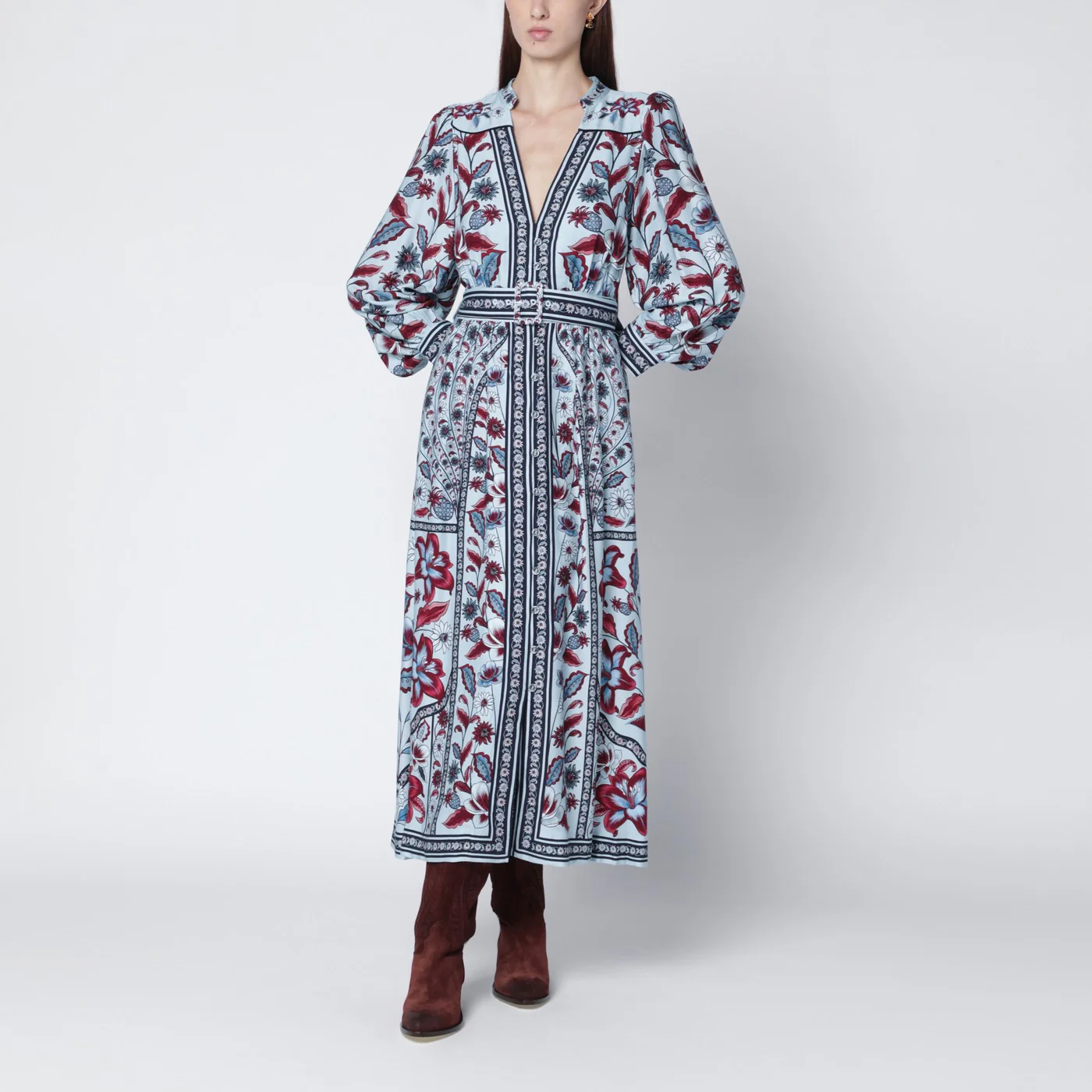 FARM Rio Light blue midi dress with floral print