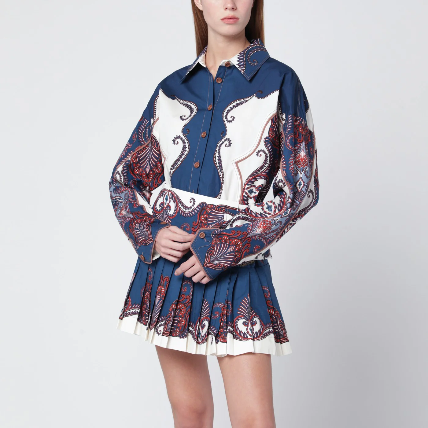 FARM Rio Deep blue and sand shirt with arabesque print