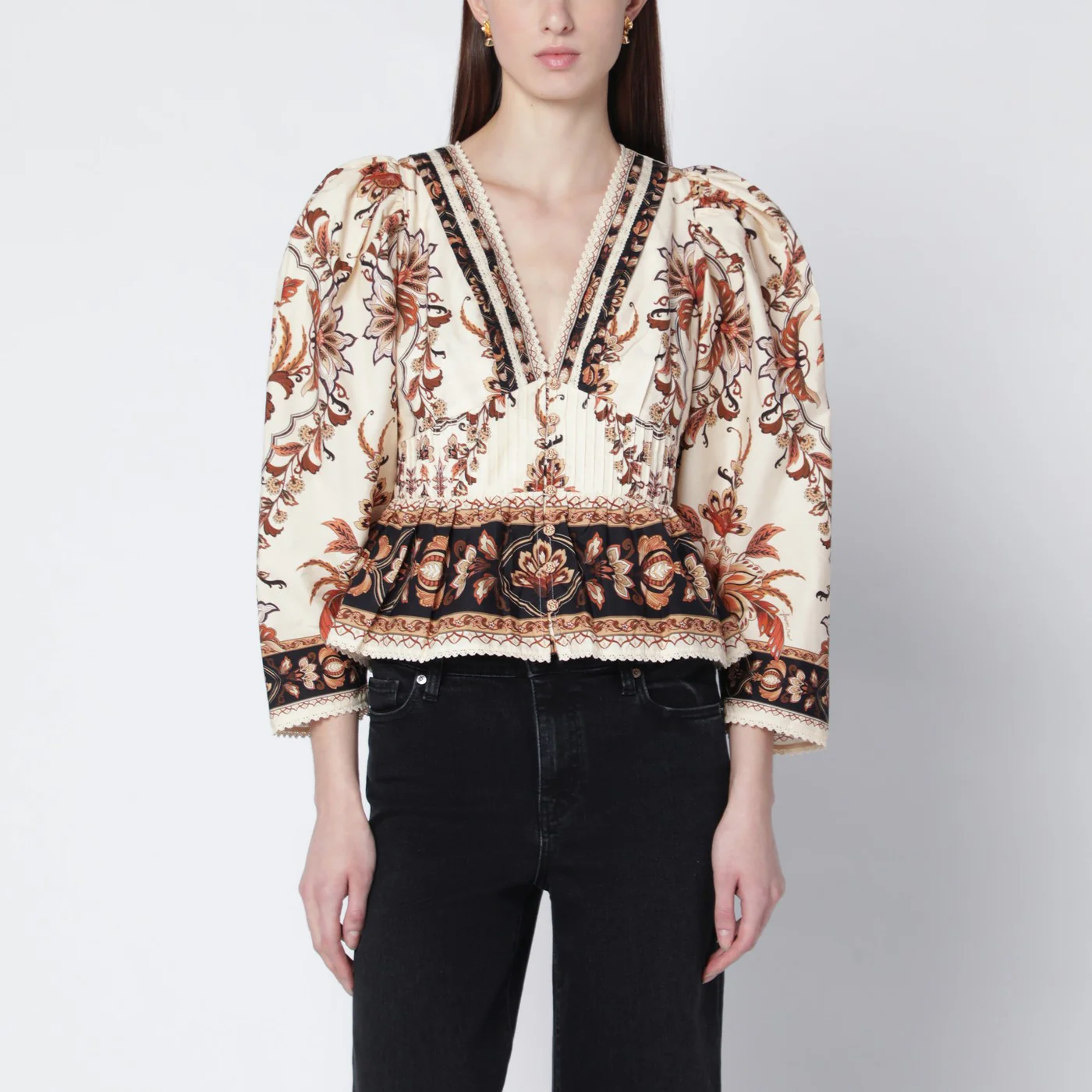 FARM Rio Sand “Majestic Garden Lace” blouse