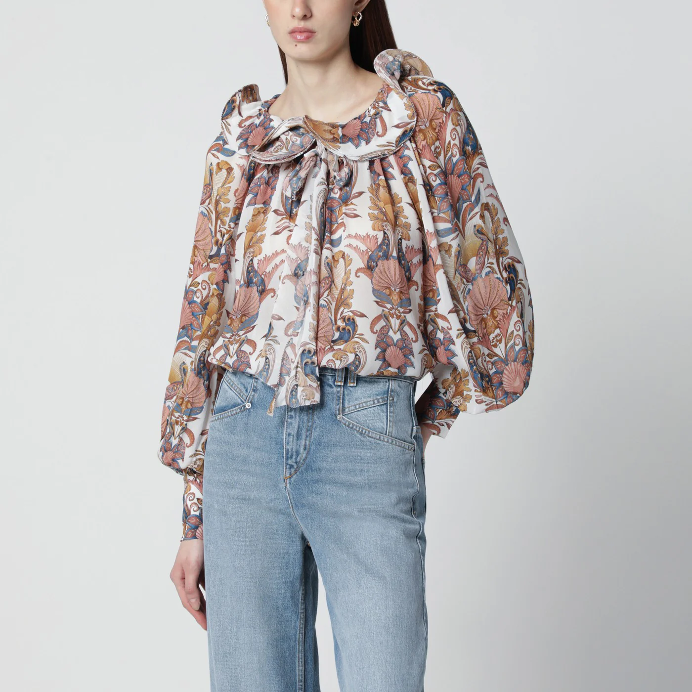 FARM Rio White Sea Garden blouse with ruffles