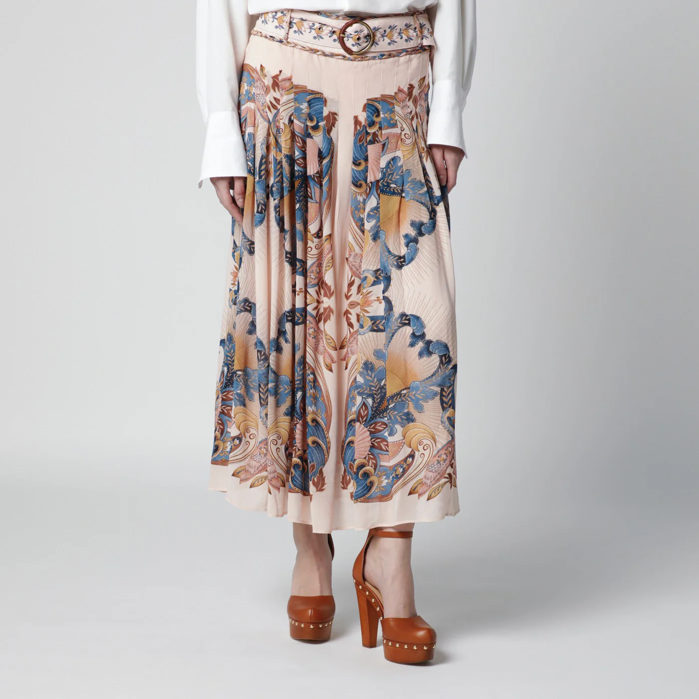 FARM Rio Pink Sea Garden pleated skirt