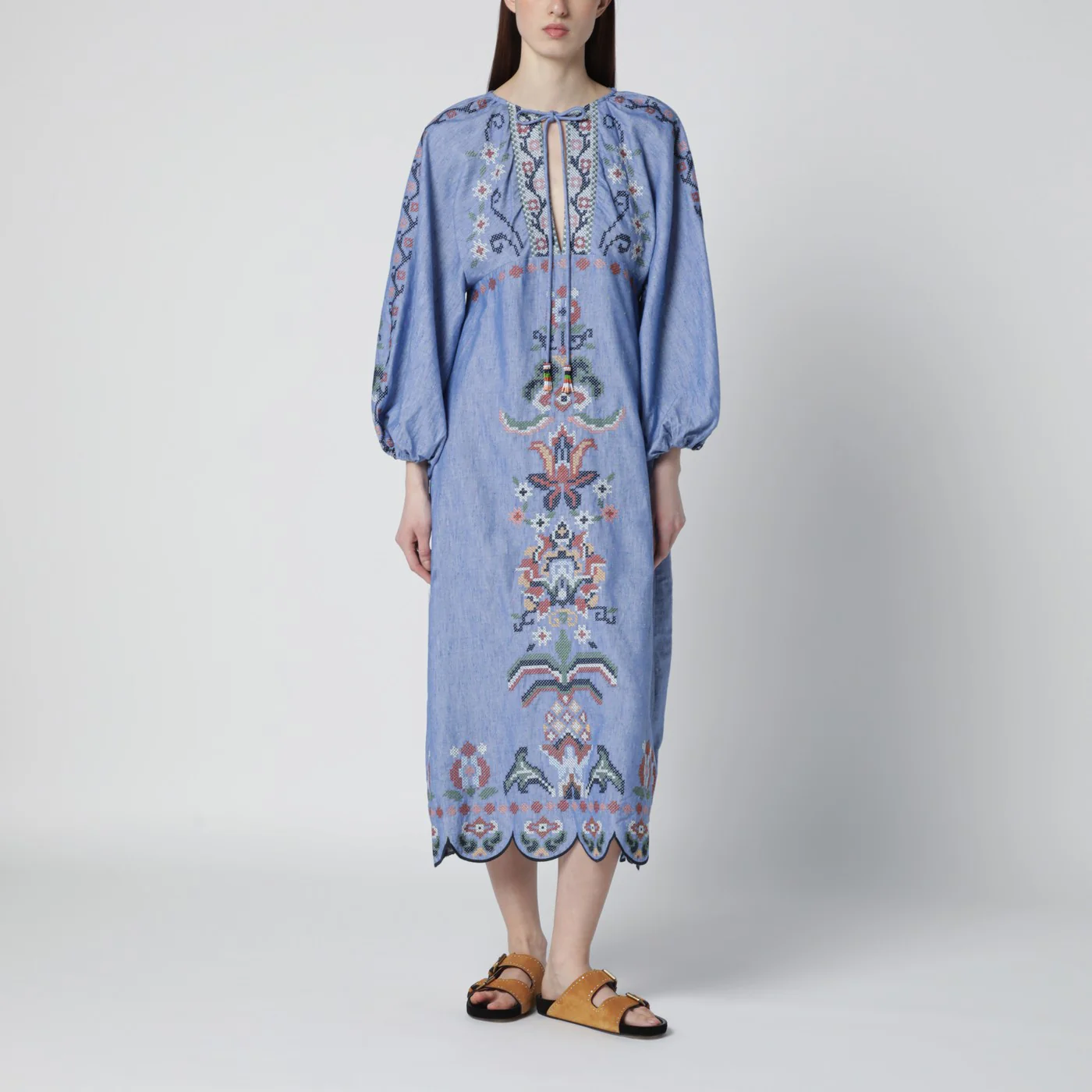 FARM Rio Light blue Blue Garden Tapestry midi dress