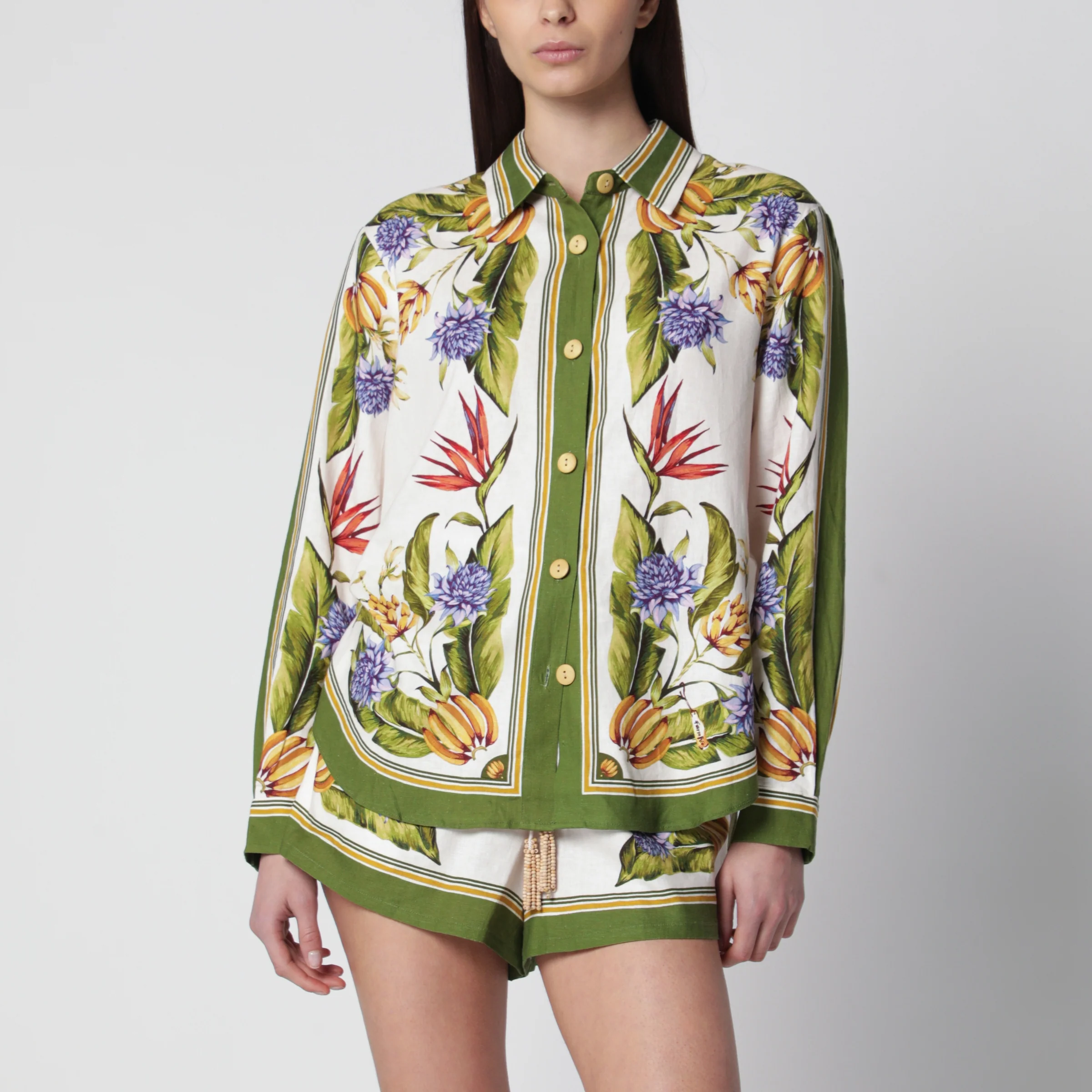 FARM Rio Sand Tropical Scarf linen-blend shirt