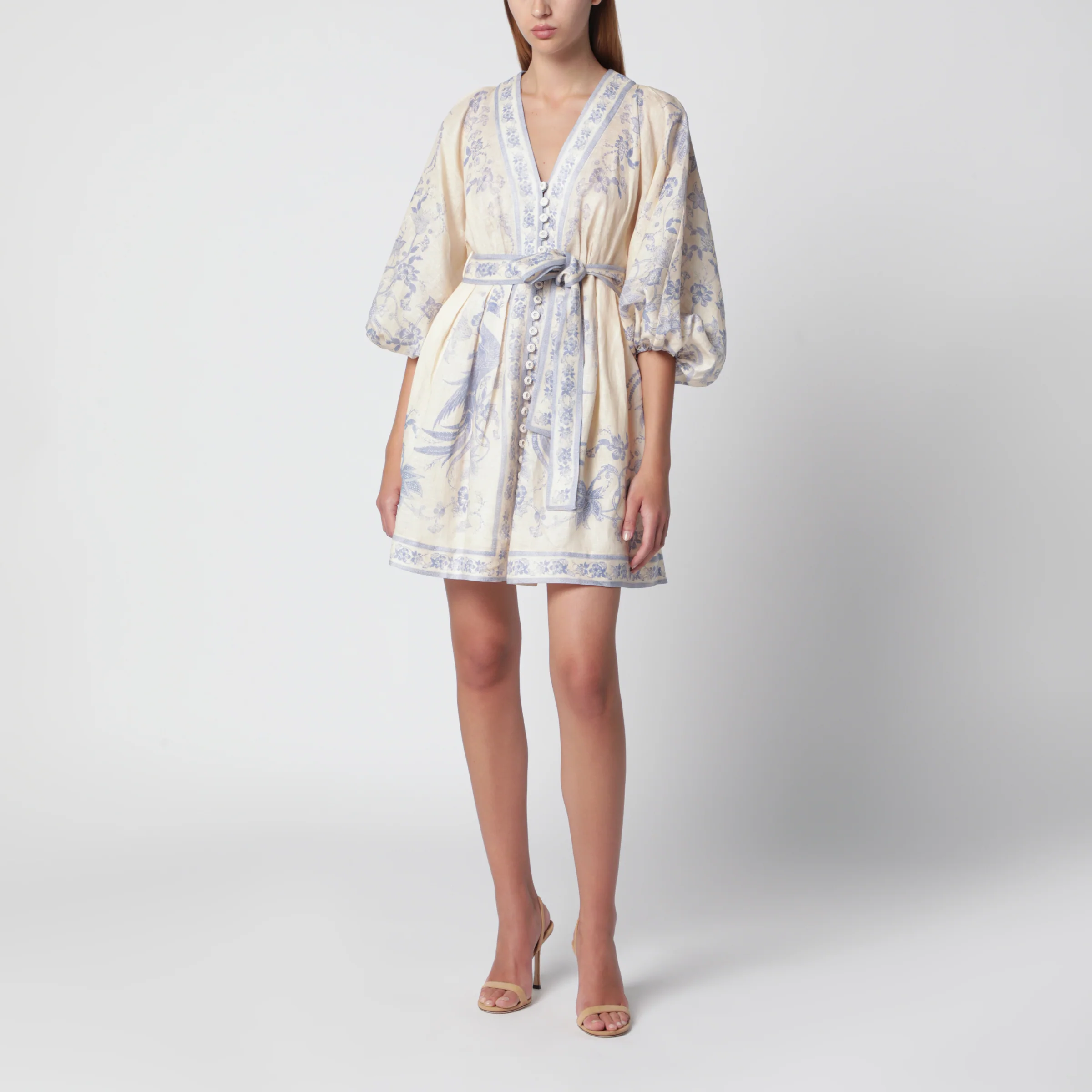 ZIMMERMANN Indra Plunge dress in cream/lilac linen