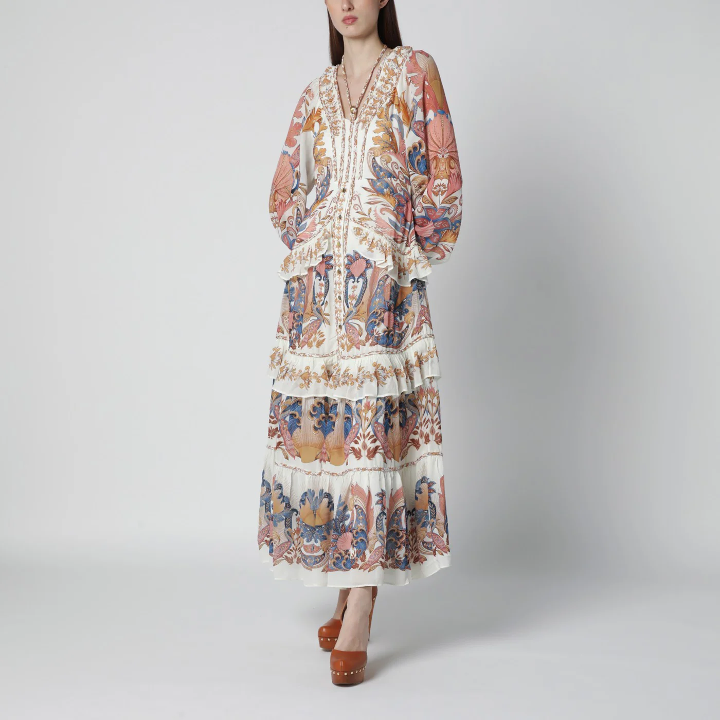 FARM Rio White Sea Garden dress with tiered ruffles