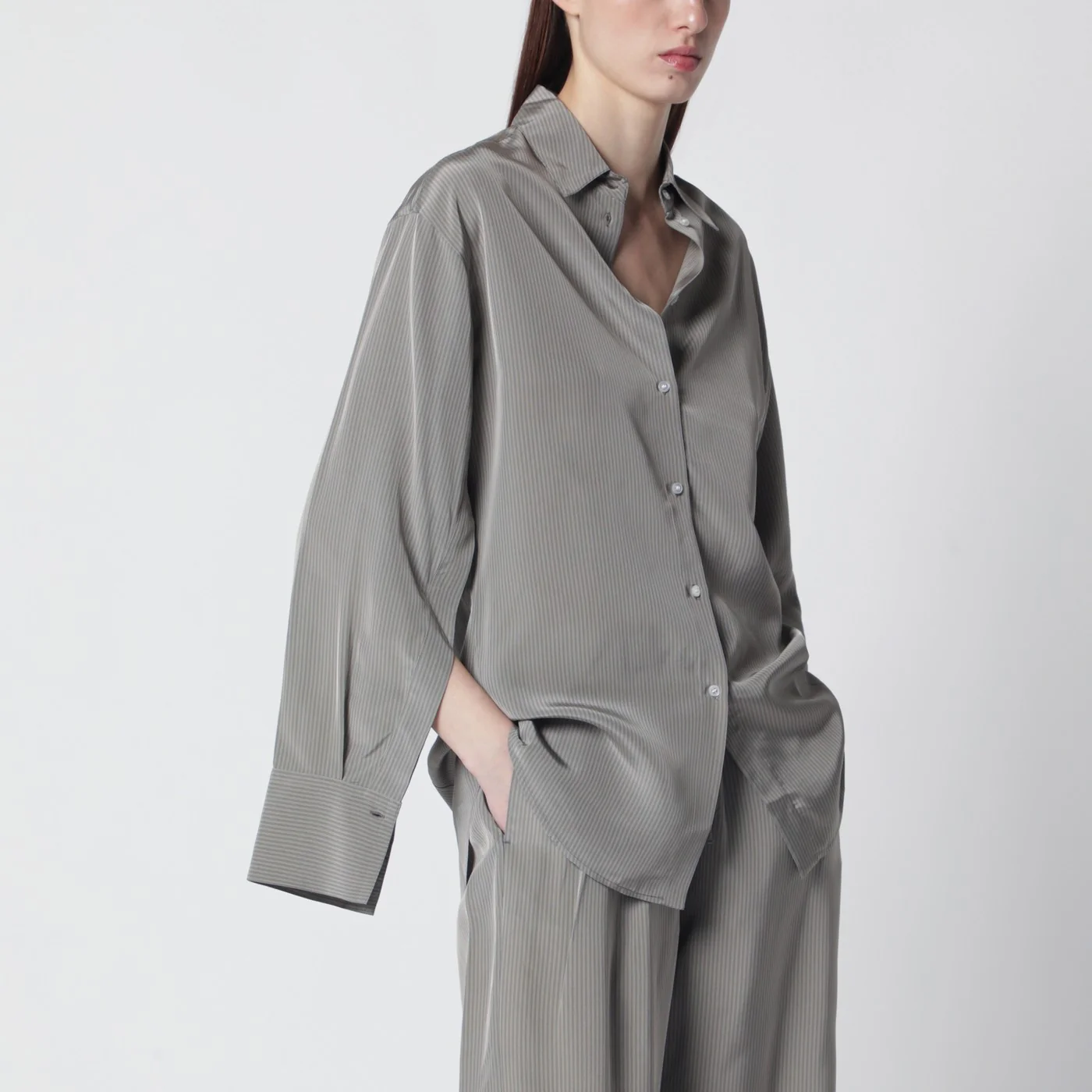 Róhe Light grey striped oversized shirt