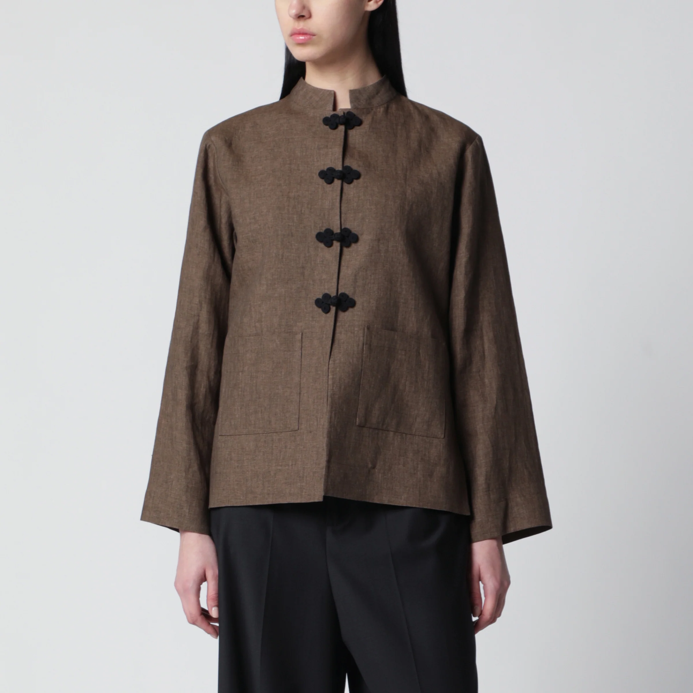 Róhe Brown mélange linen jacket with pankou closure