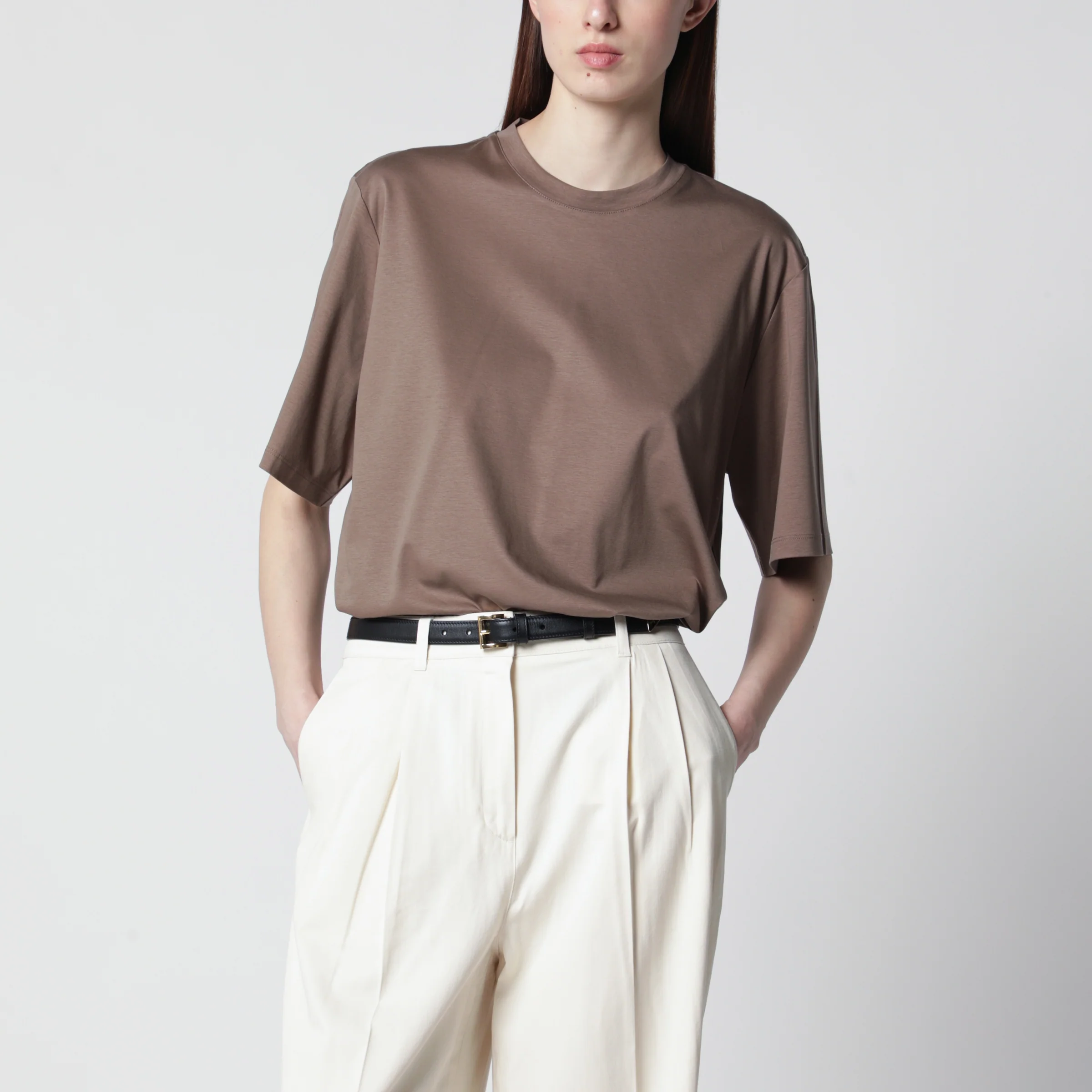 Róhe Taupe cotton and silk blend T-shirt