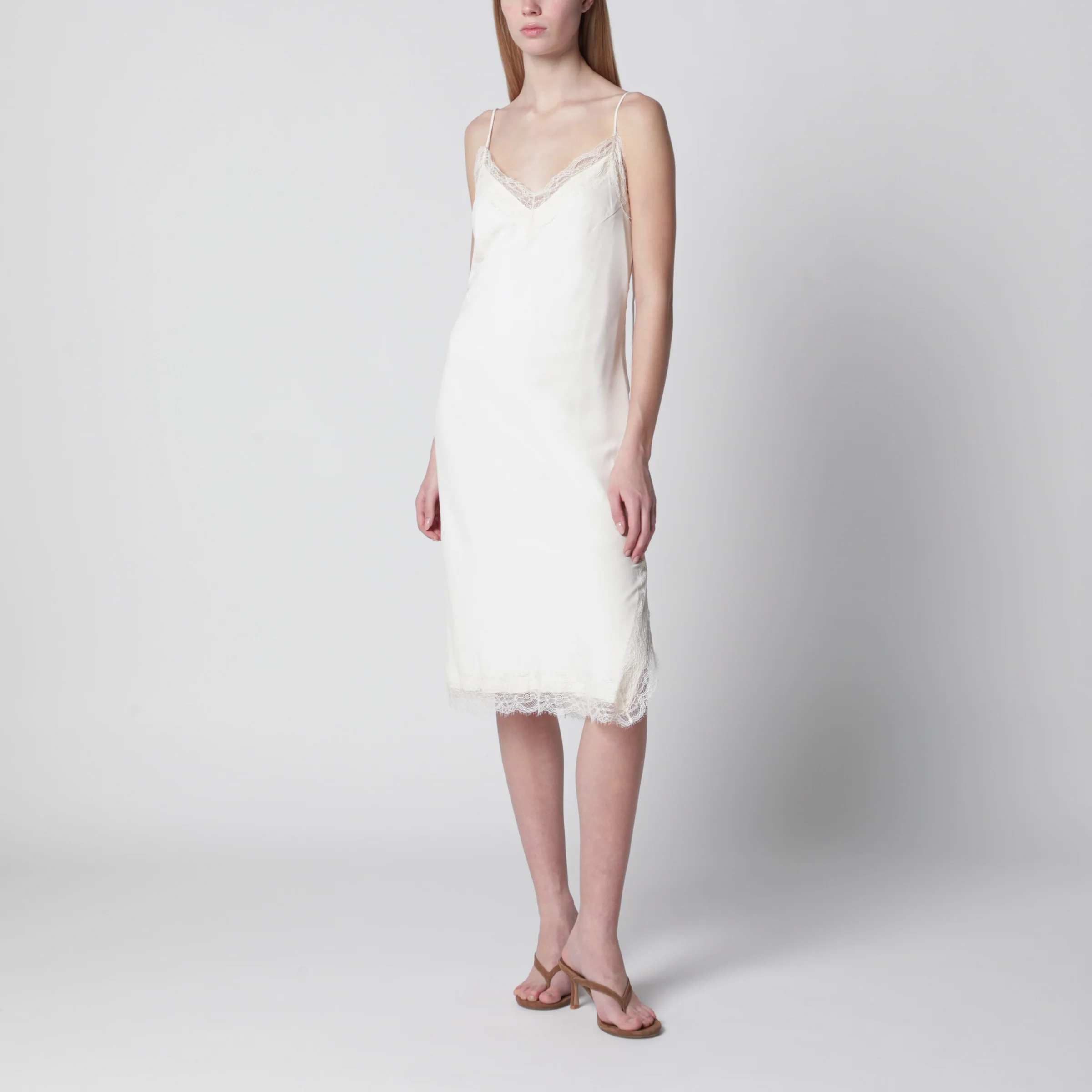 Róhe White silk and lace slip dress
