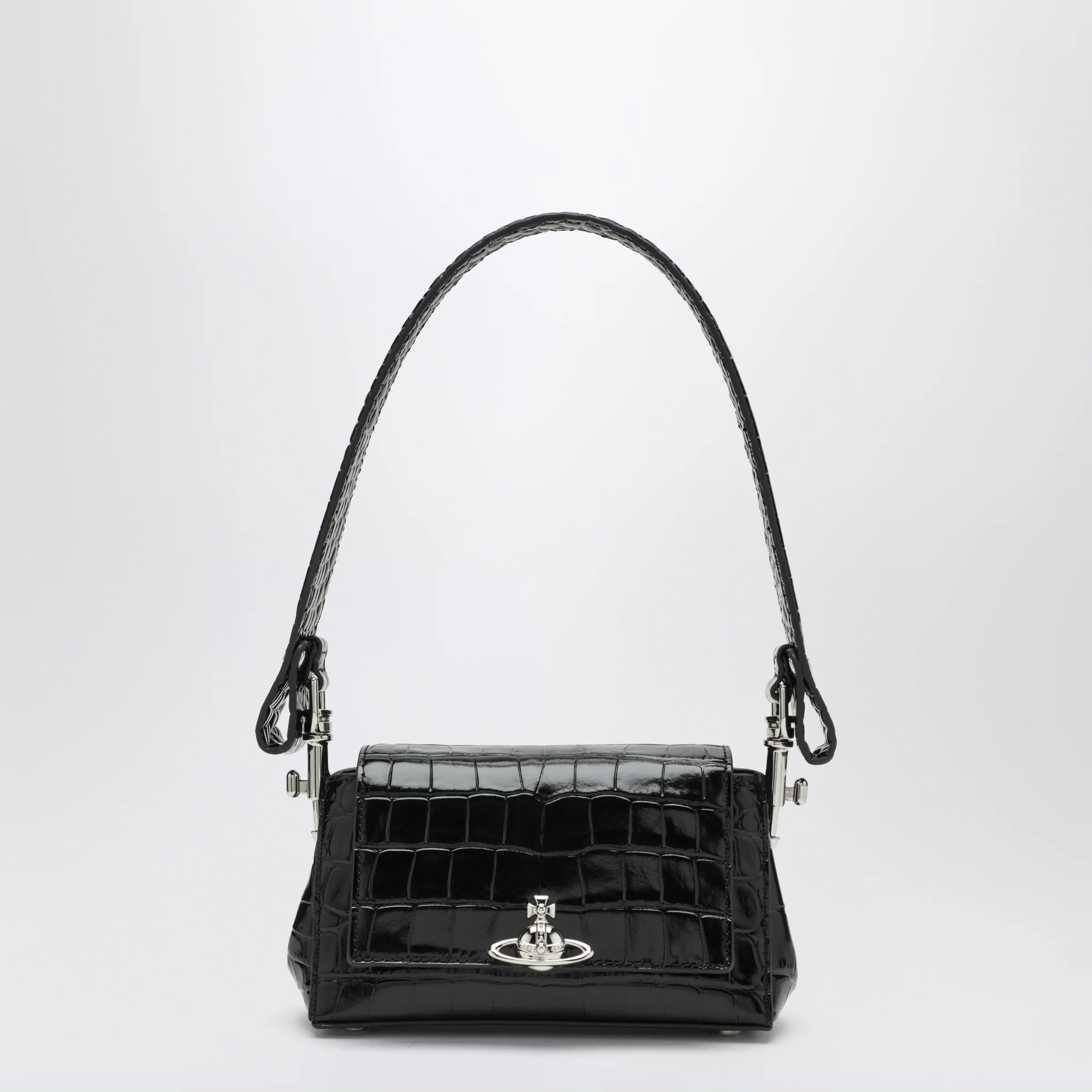 Vivienne Westwood Black Hazel bag in croc-effect patent leather