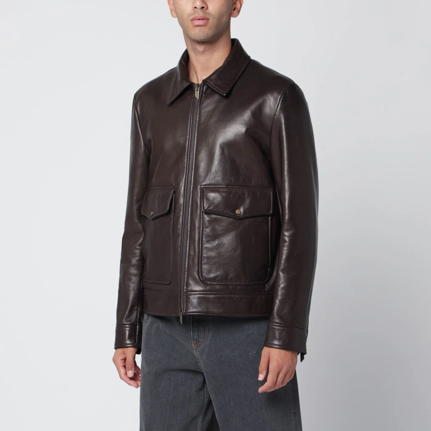 Salvatore Santoro Brown leather zip jacket