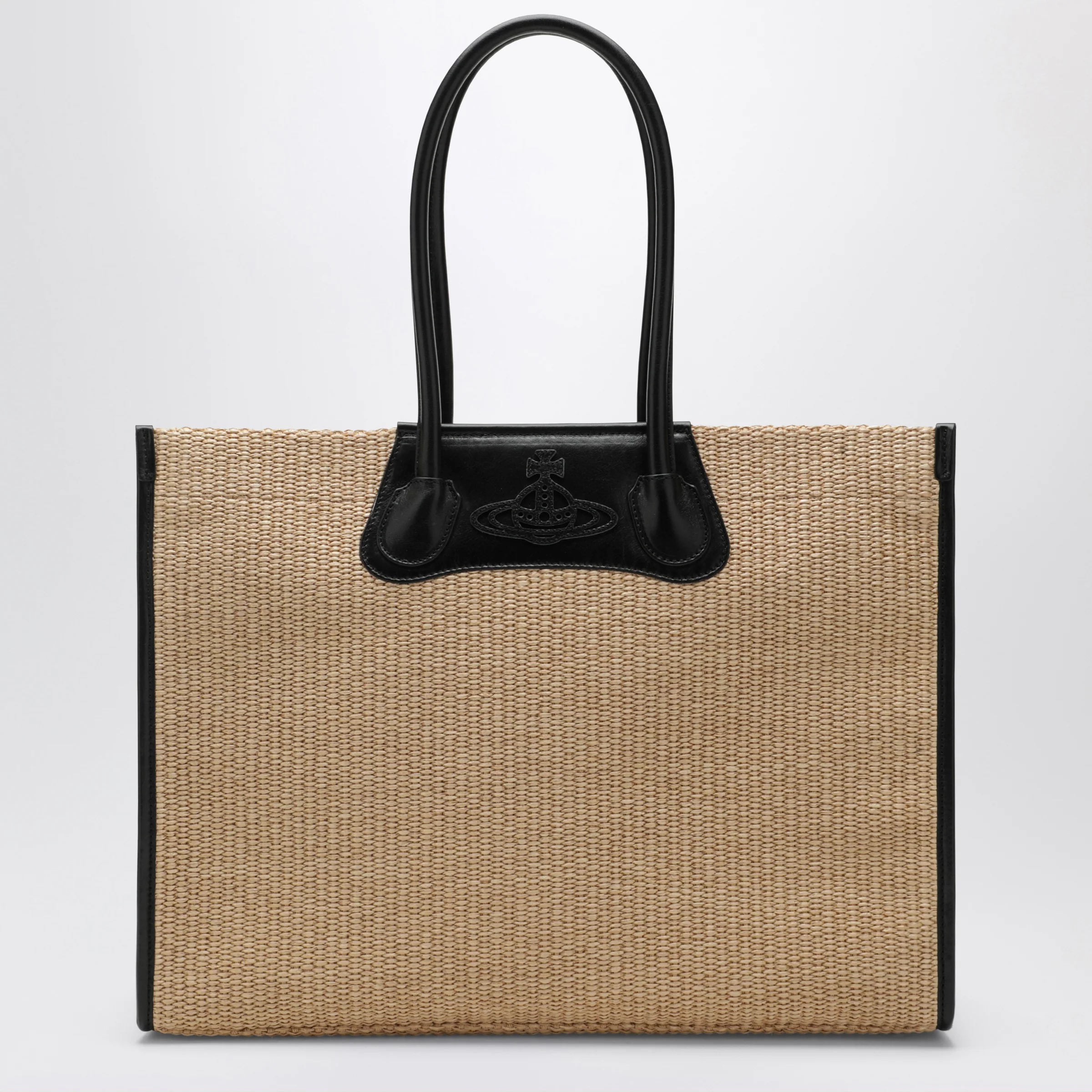 Vivienne Westwood Troy tote bag in raffia-effect fabric, natural
