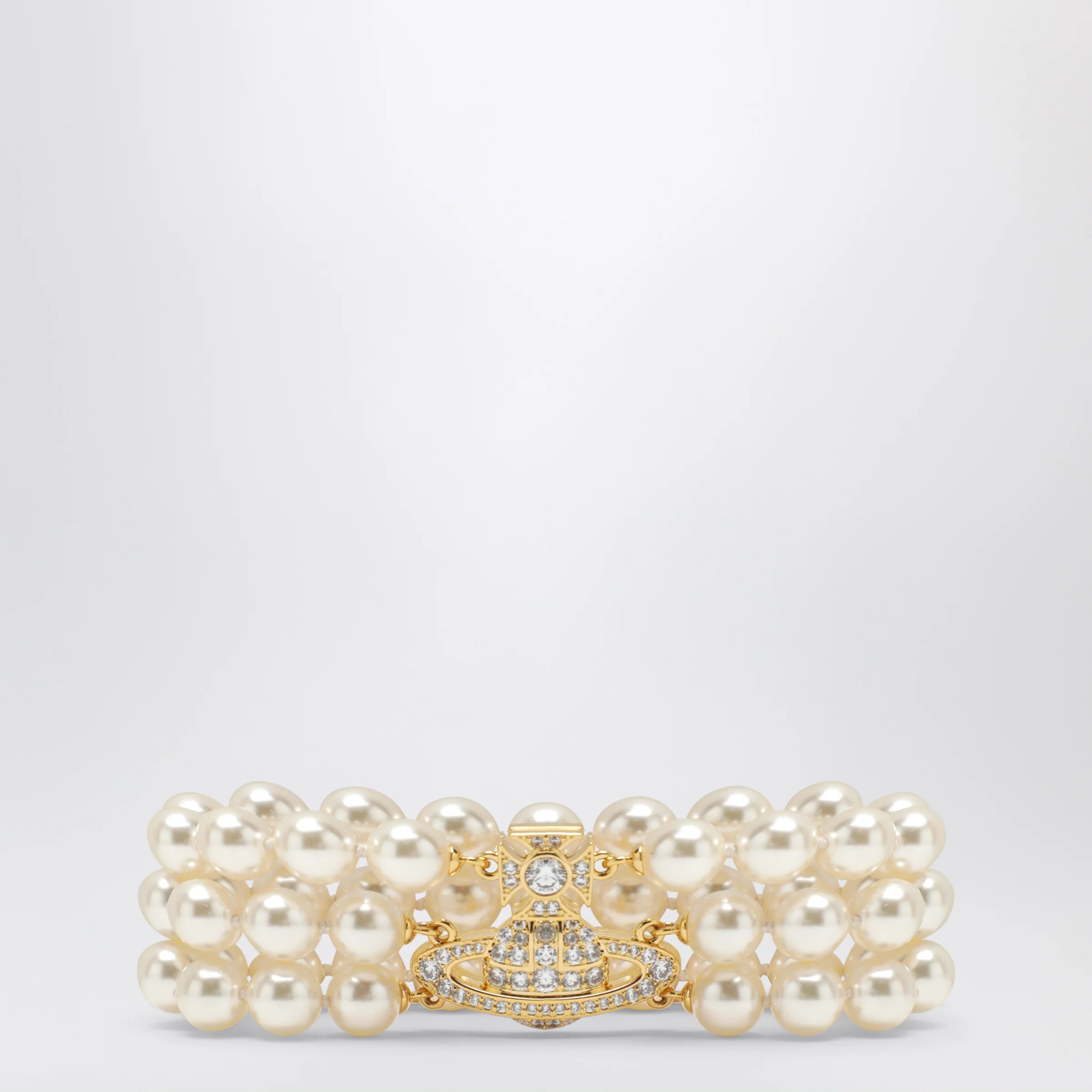 Vivienne Westwood Gold Orb three-row bracelet with pearls