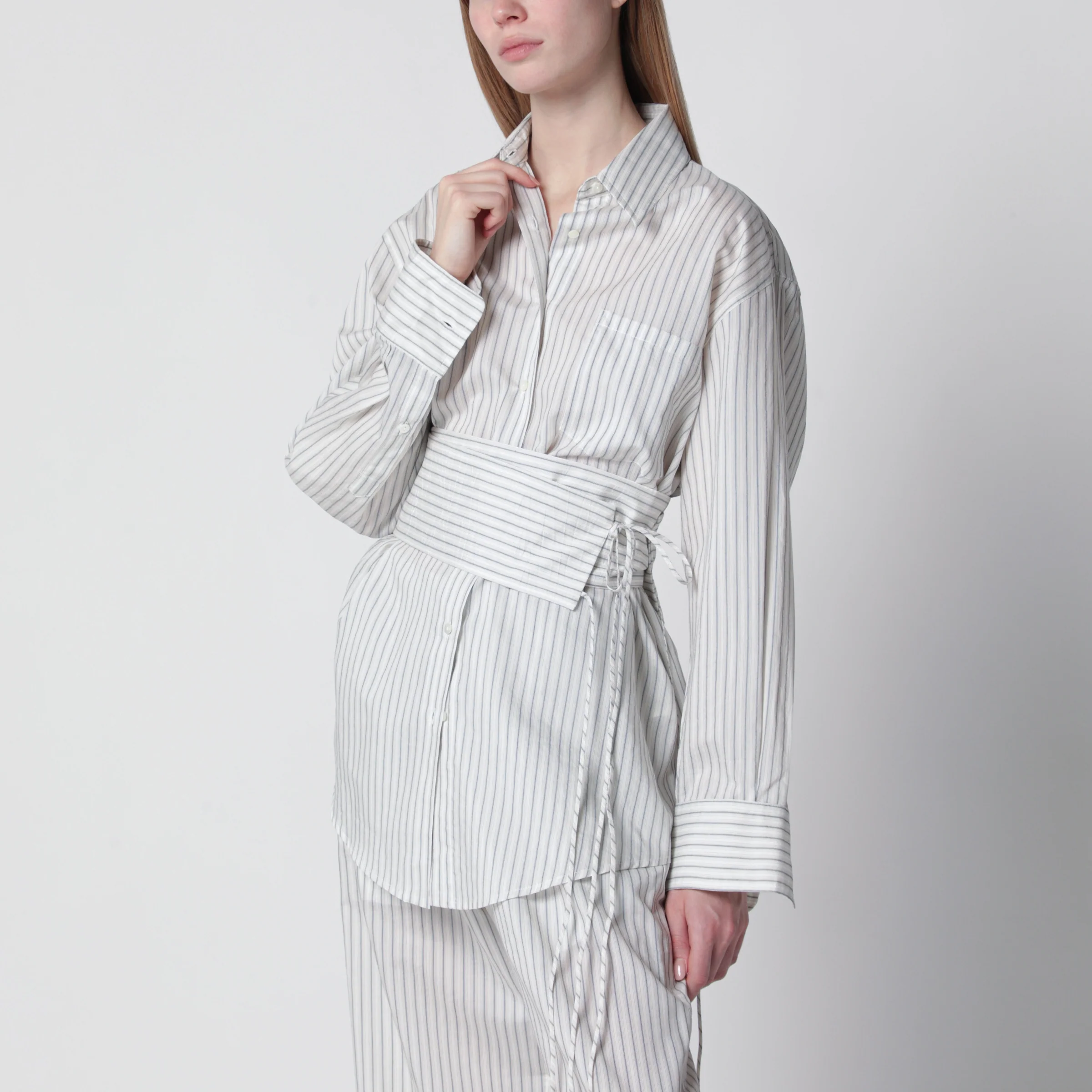Róhe Silk striped shirt with belt
