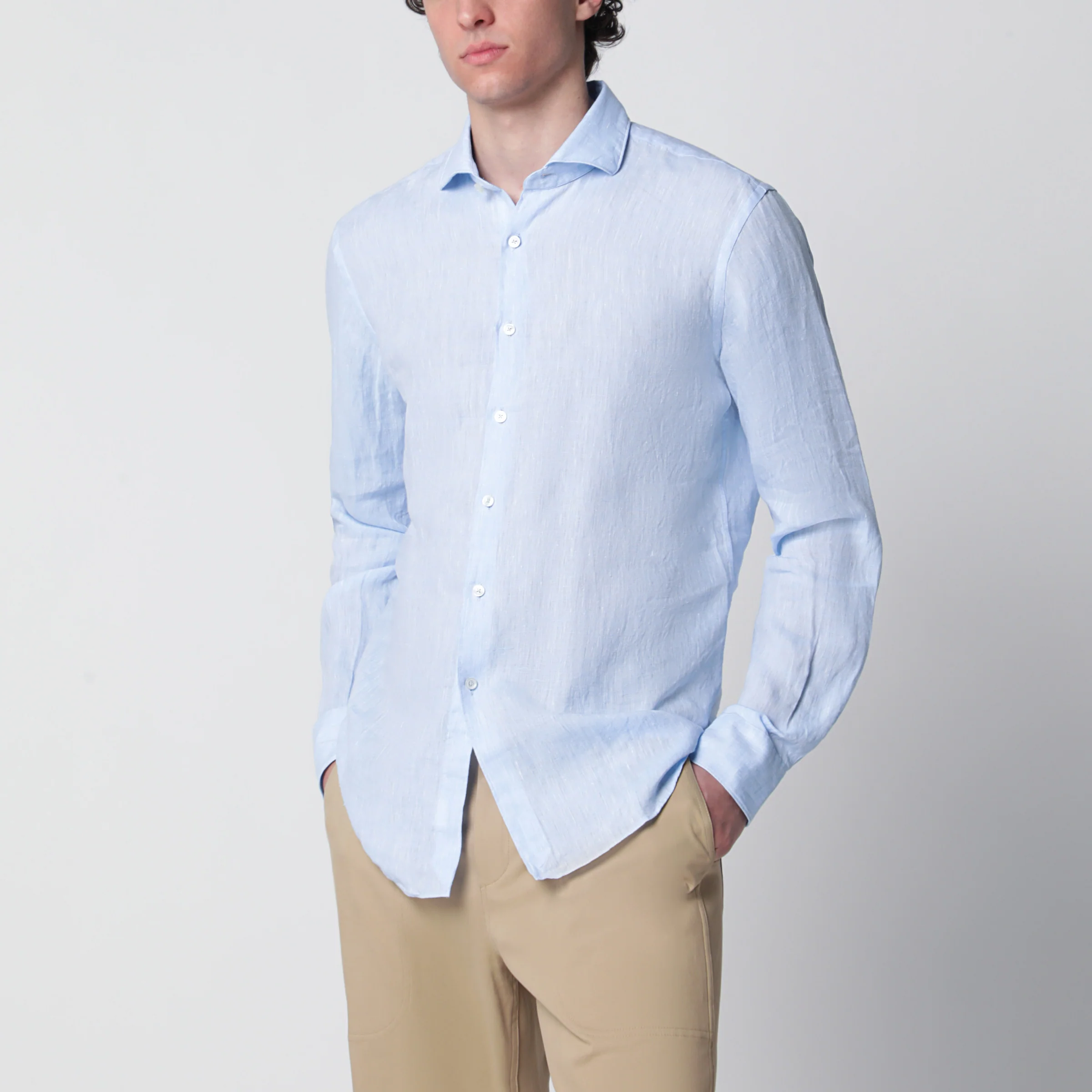 XACUS Light blue Tailor Fit linen shirt