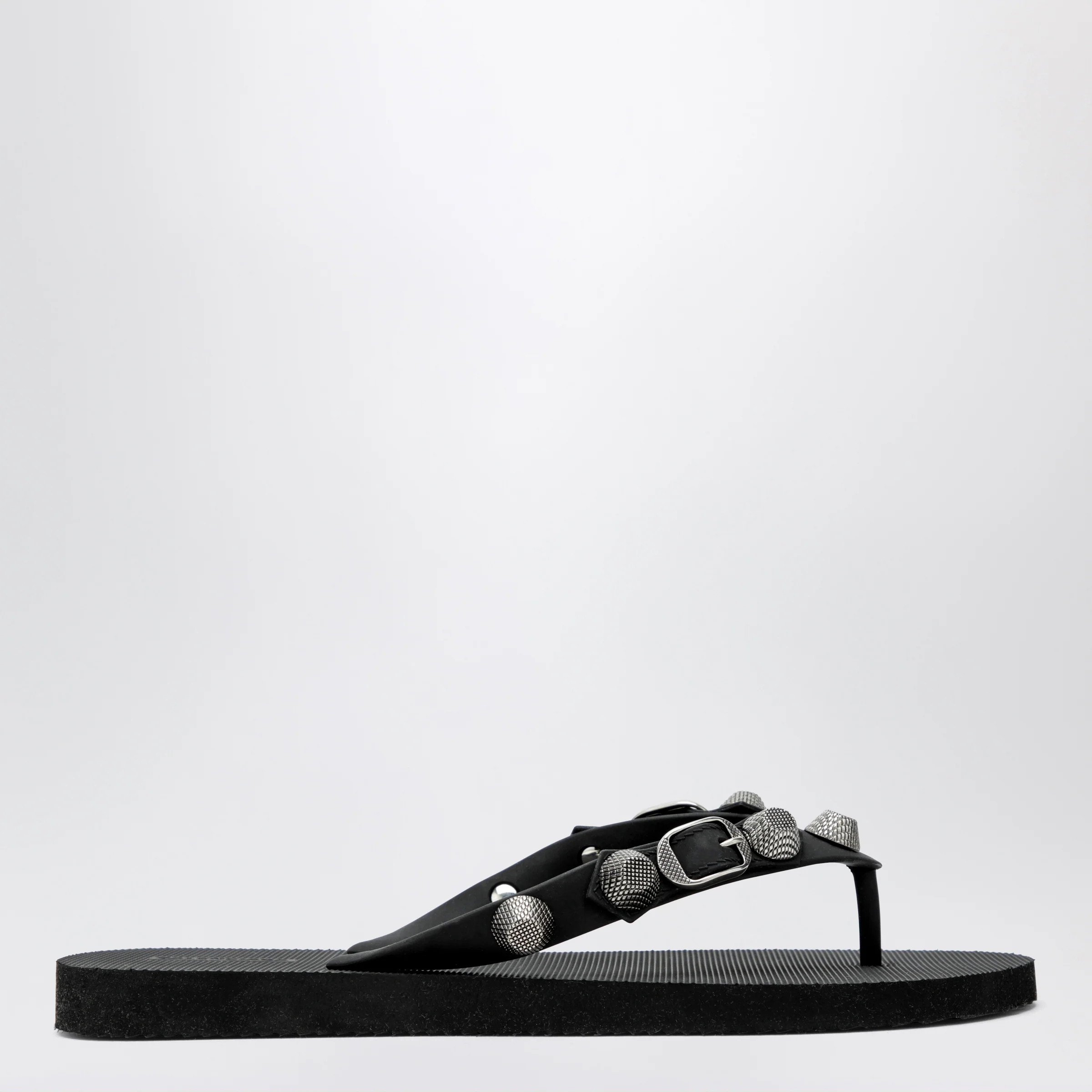 Balenciaga Cagole black rubber thong slides