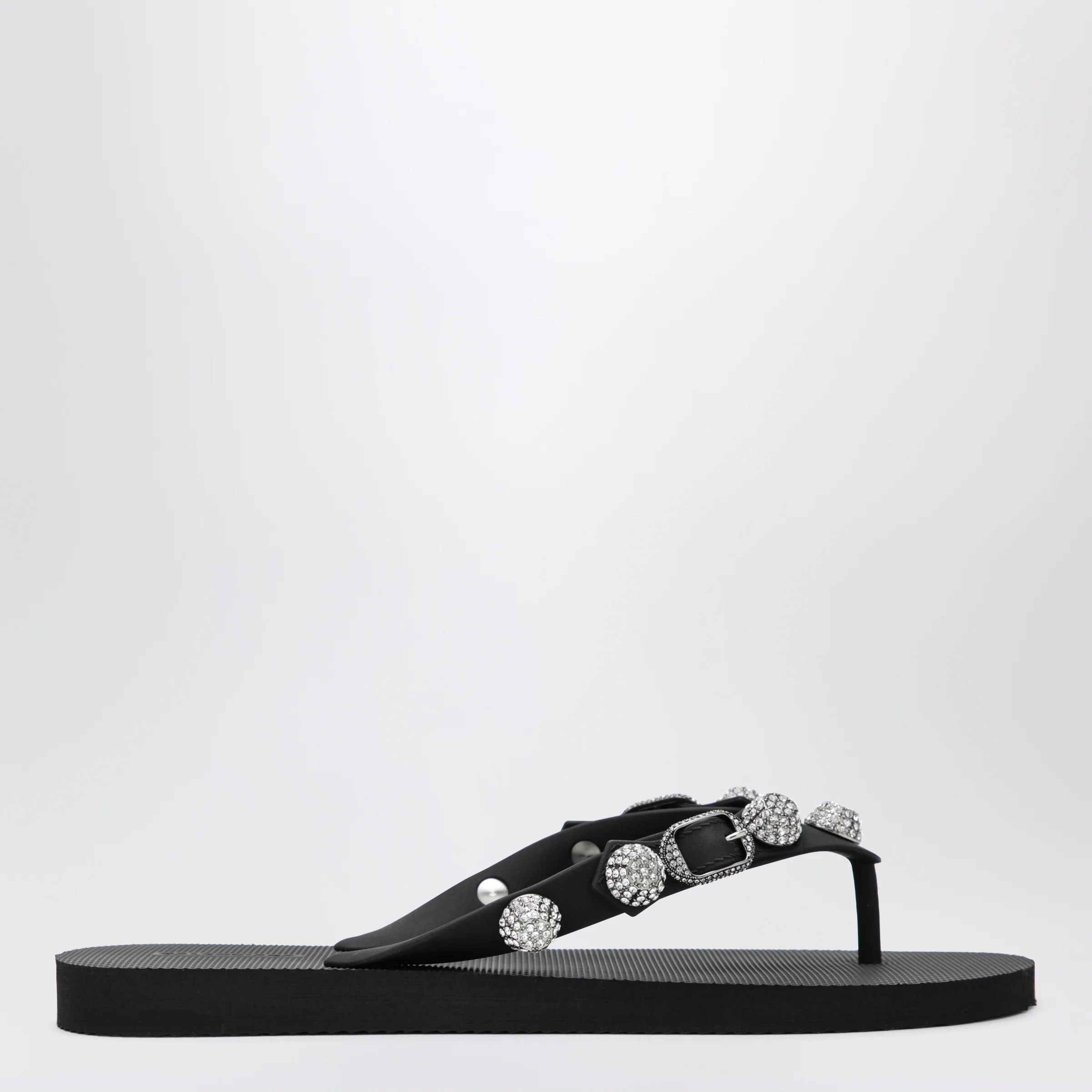 Balenciaga Cagole crystal-studded rubber thong sandals, black