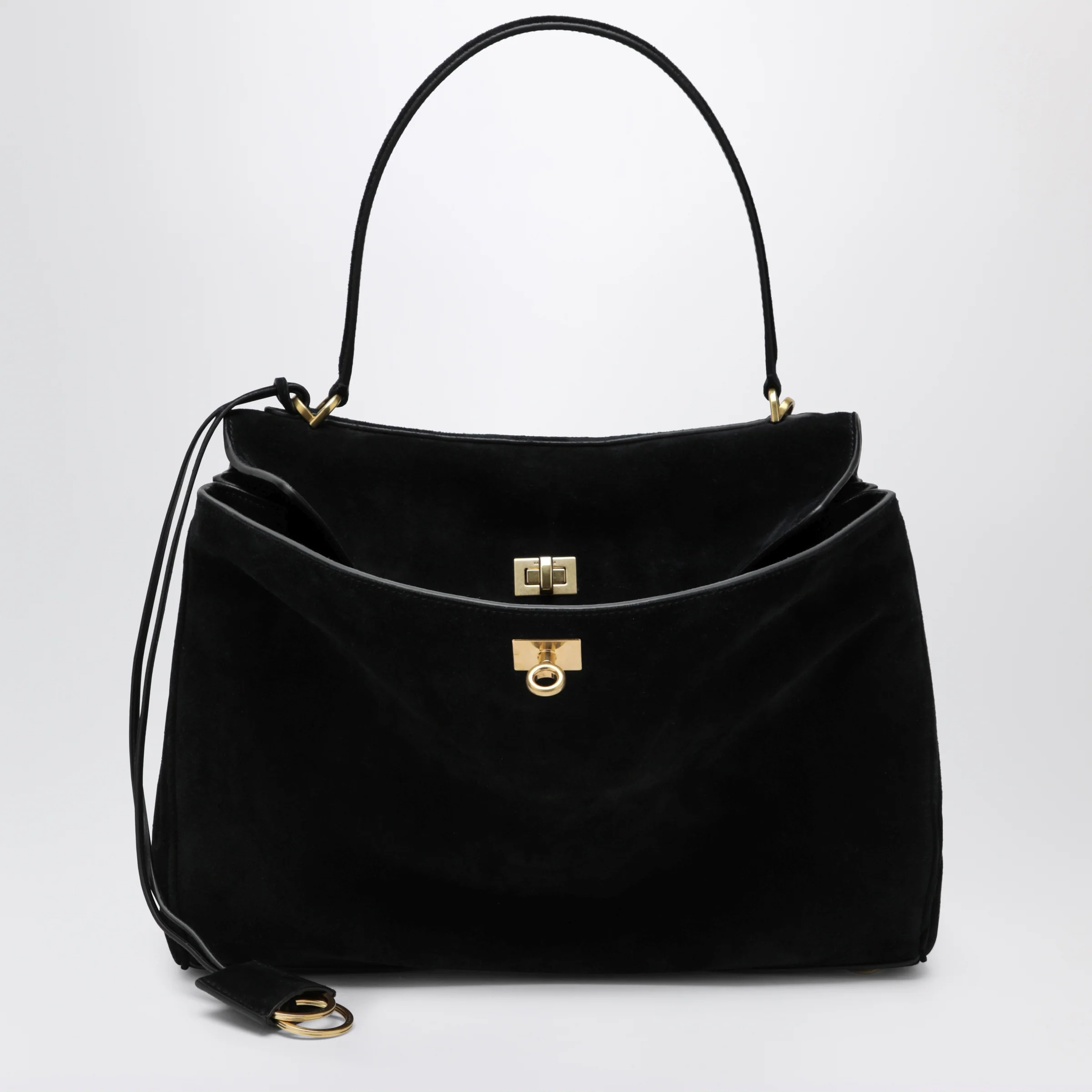 Balenciaga Medium Rodeo bag in suede calfskin, black