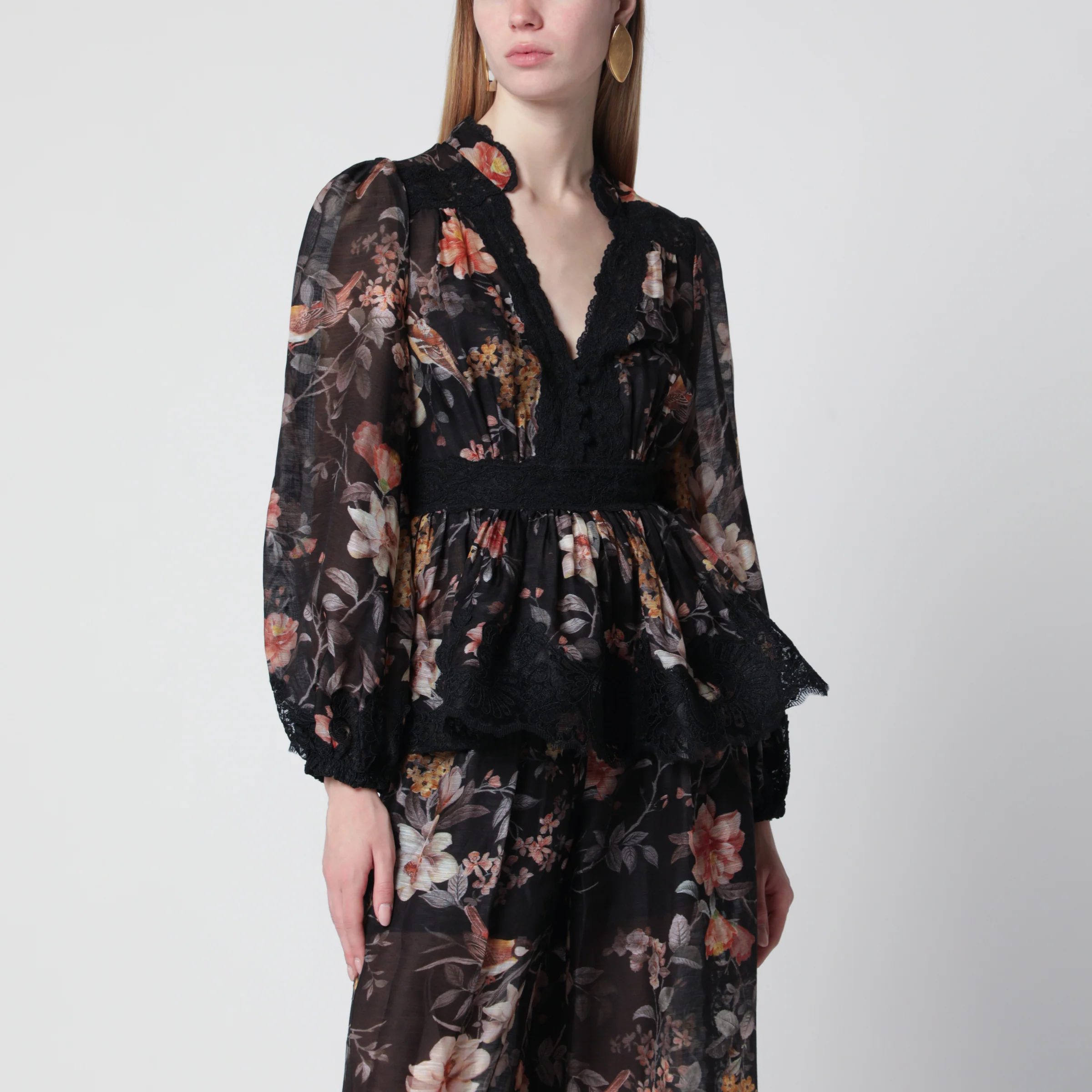 ZIMMERMANN Black Carousel peplum lace blouse