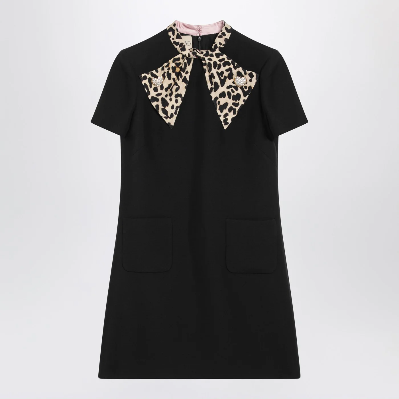 Valentino Black Crepe Couture dress with animal-print bow