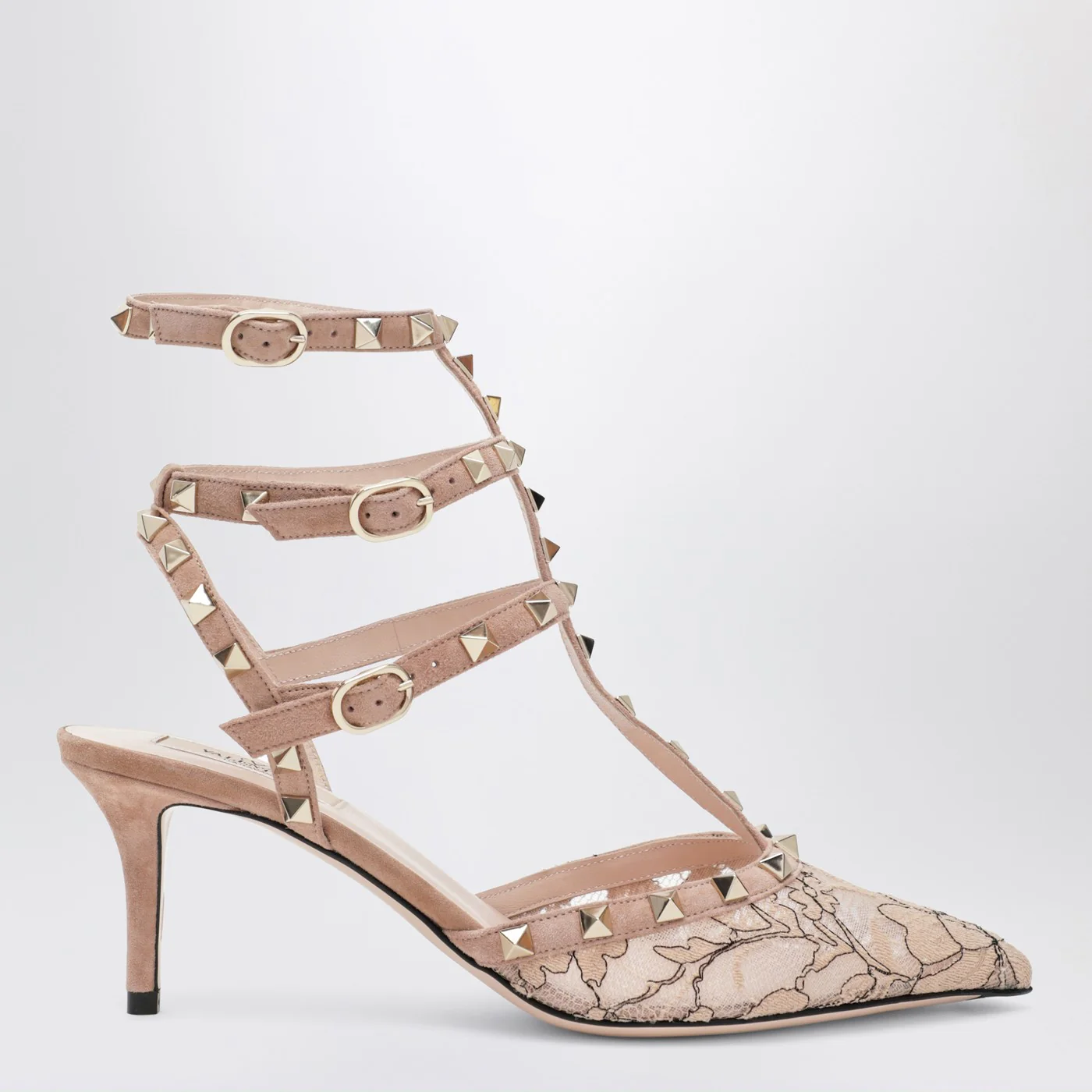Valentino Garavani Light pink Rockstud lace pumps