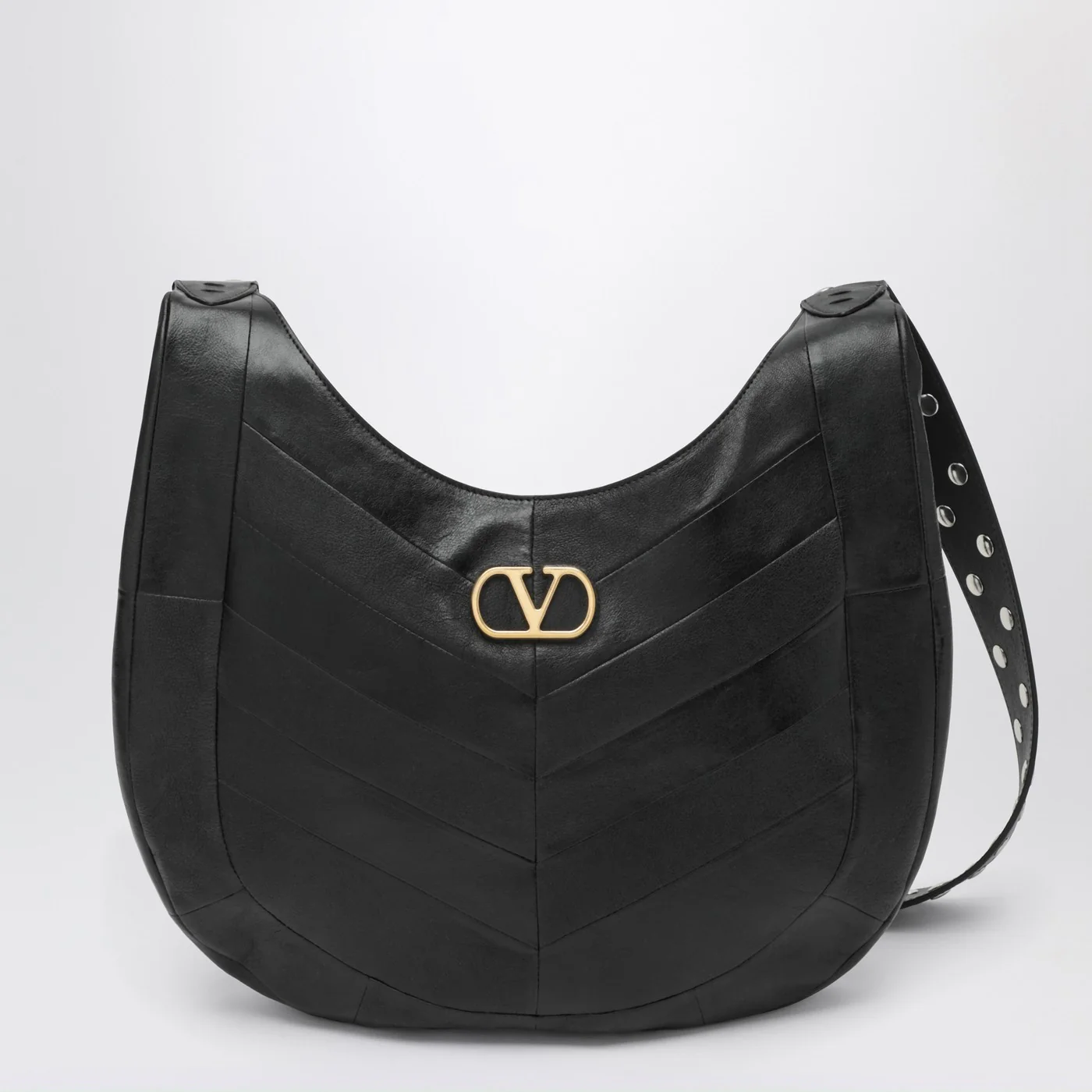 Valentino Garavani Medium Hoboho bag in black chevron-pattern nappa