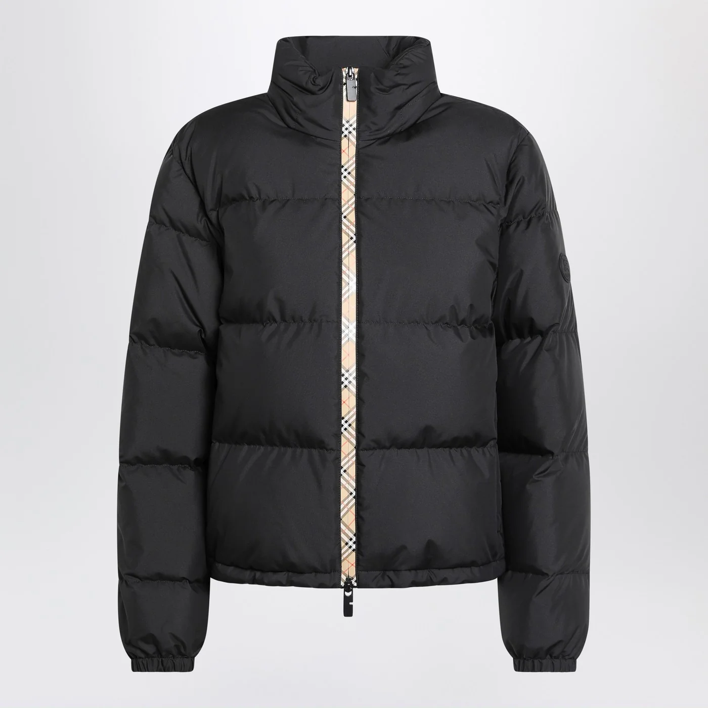 Burberry Black zip-up puffer jacket with Check detail