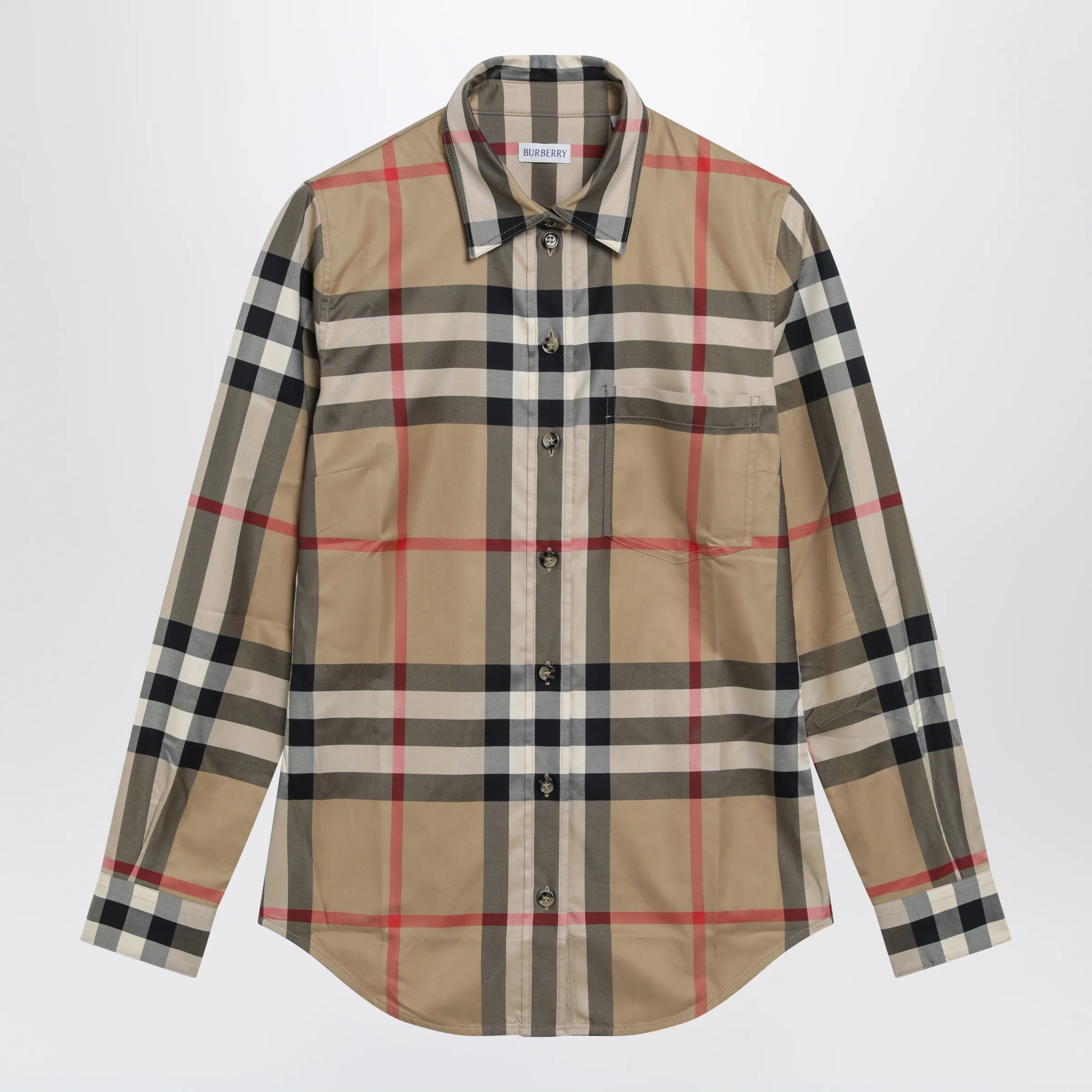 Burberry Slim-fit cotton twill check shirt in archive beige