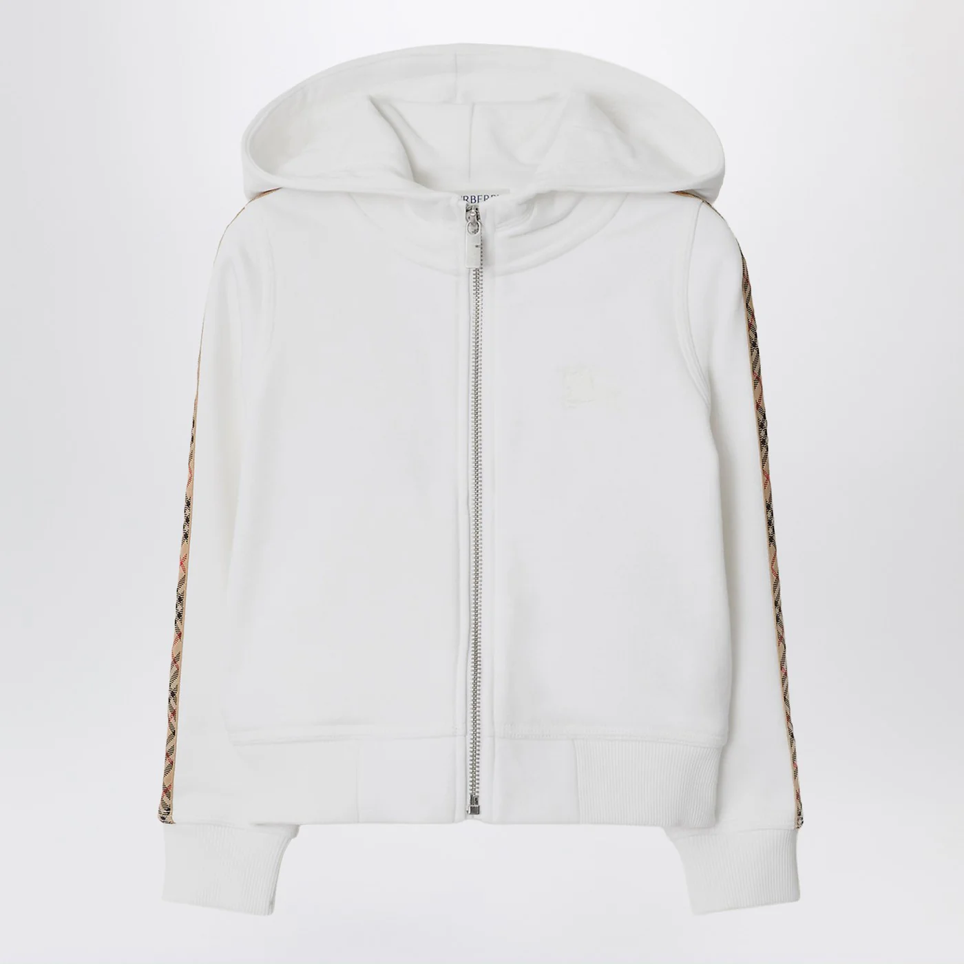 Burberry White zip hoodie with Check trims
