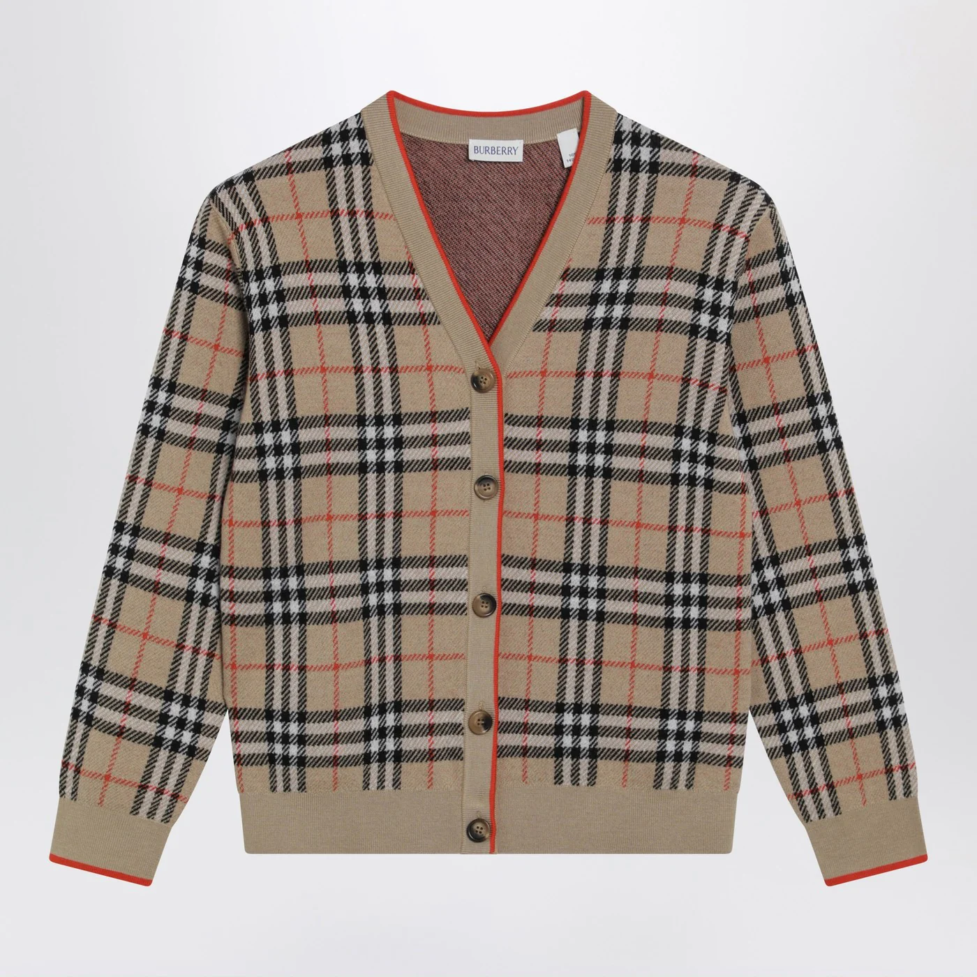 Burberry Beige wool cardigan with Check motif