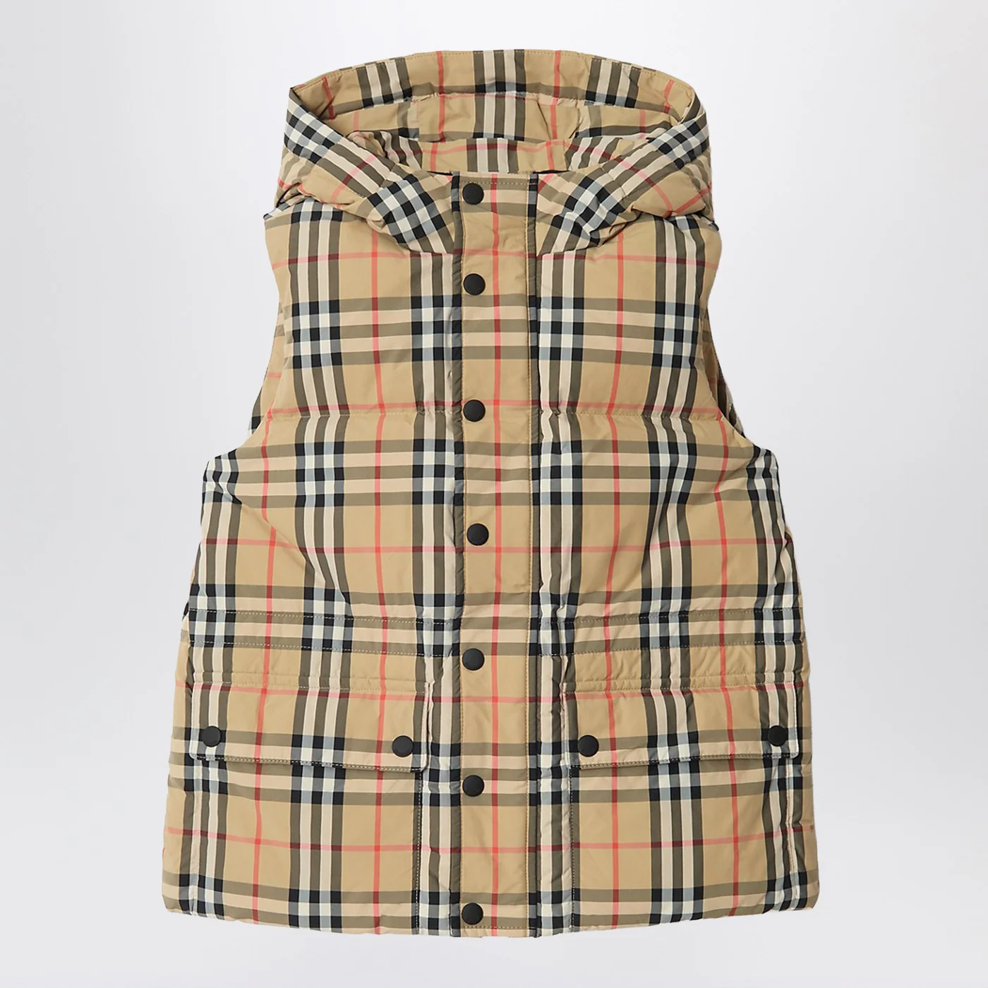 Burberry Nylon sleeveless down jacket with Check motif