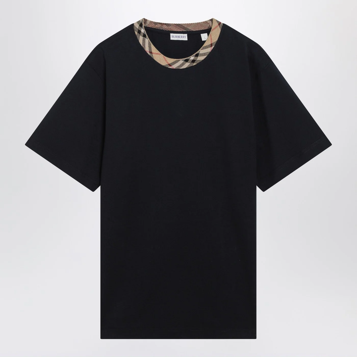 Burberry Navy T-shirt with Check trims