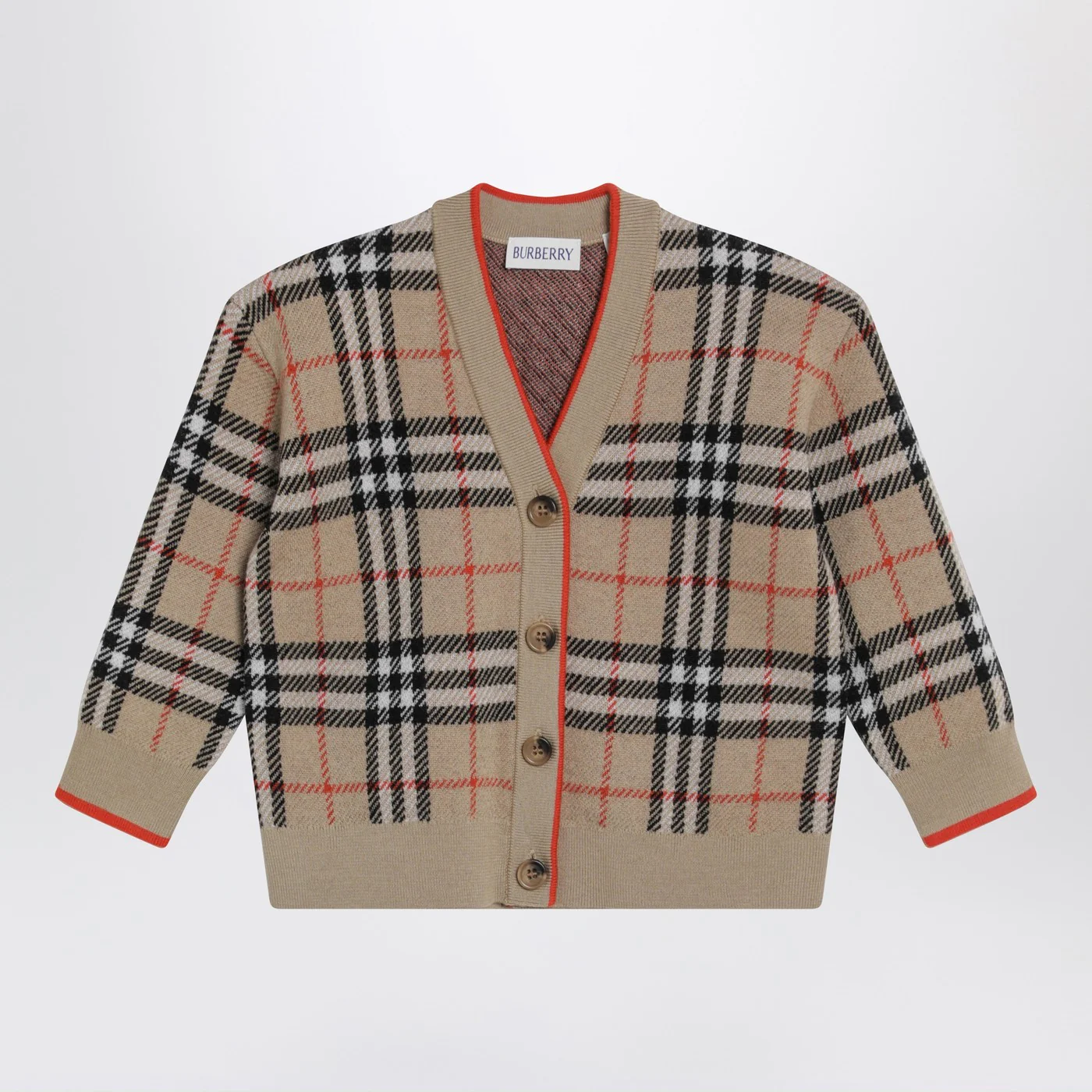 Burberry Beige wool cardigan with Check motif