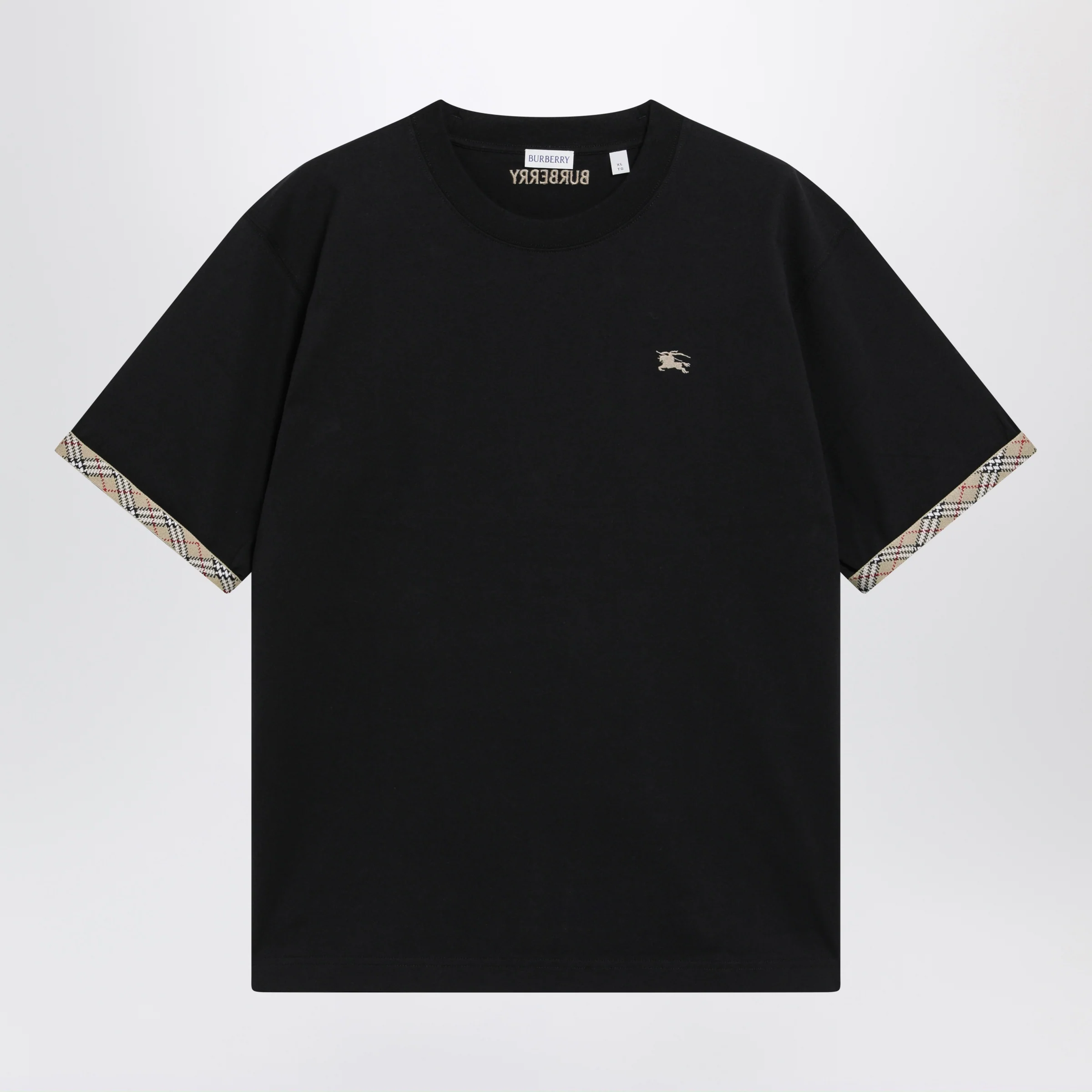 Burberry Cotton jersey T-shirt with Check trim in black