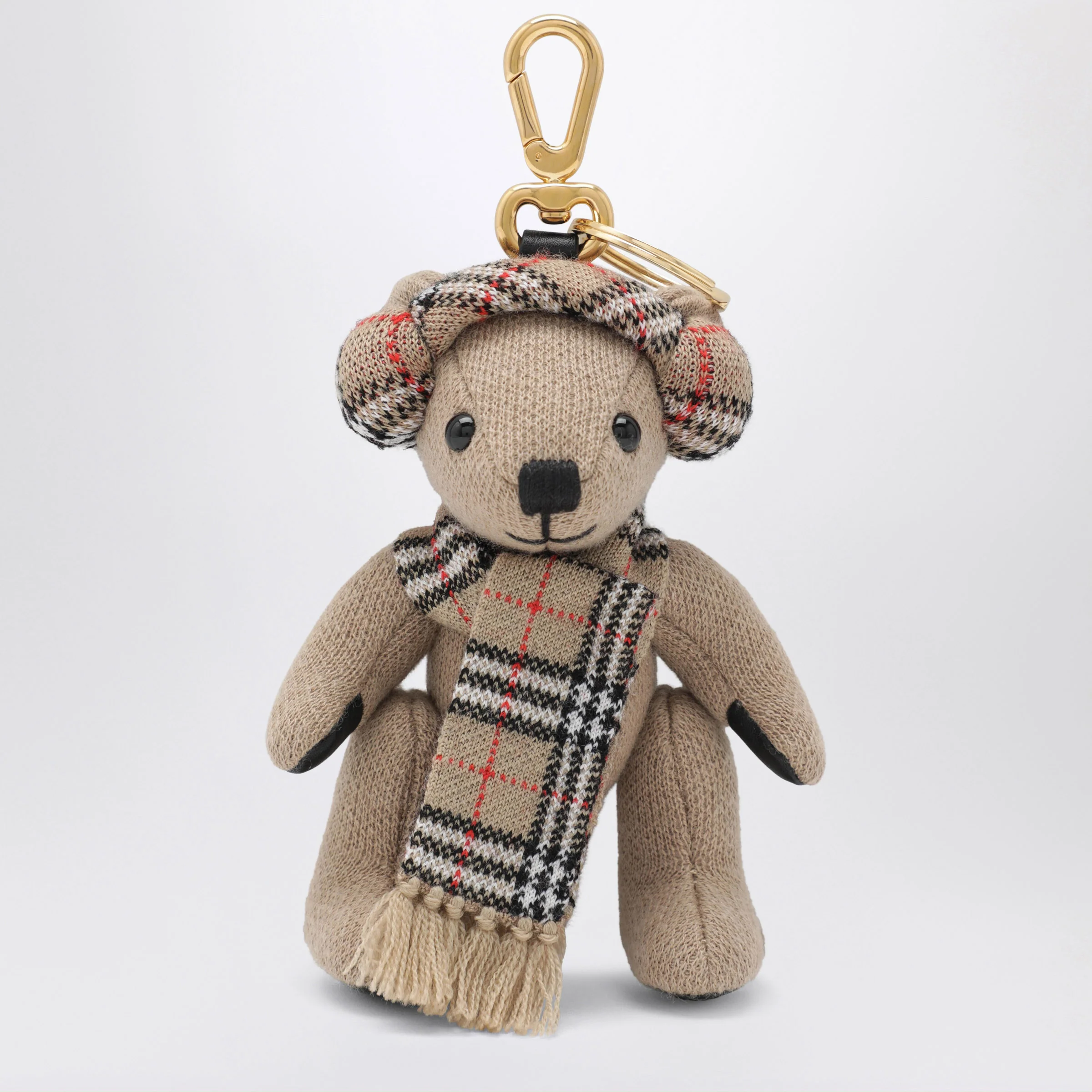 Burberry Thomas teddy bear charm in wool and cashmere, sand