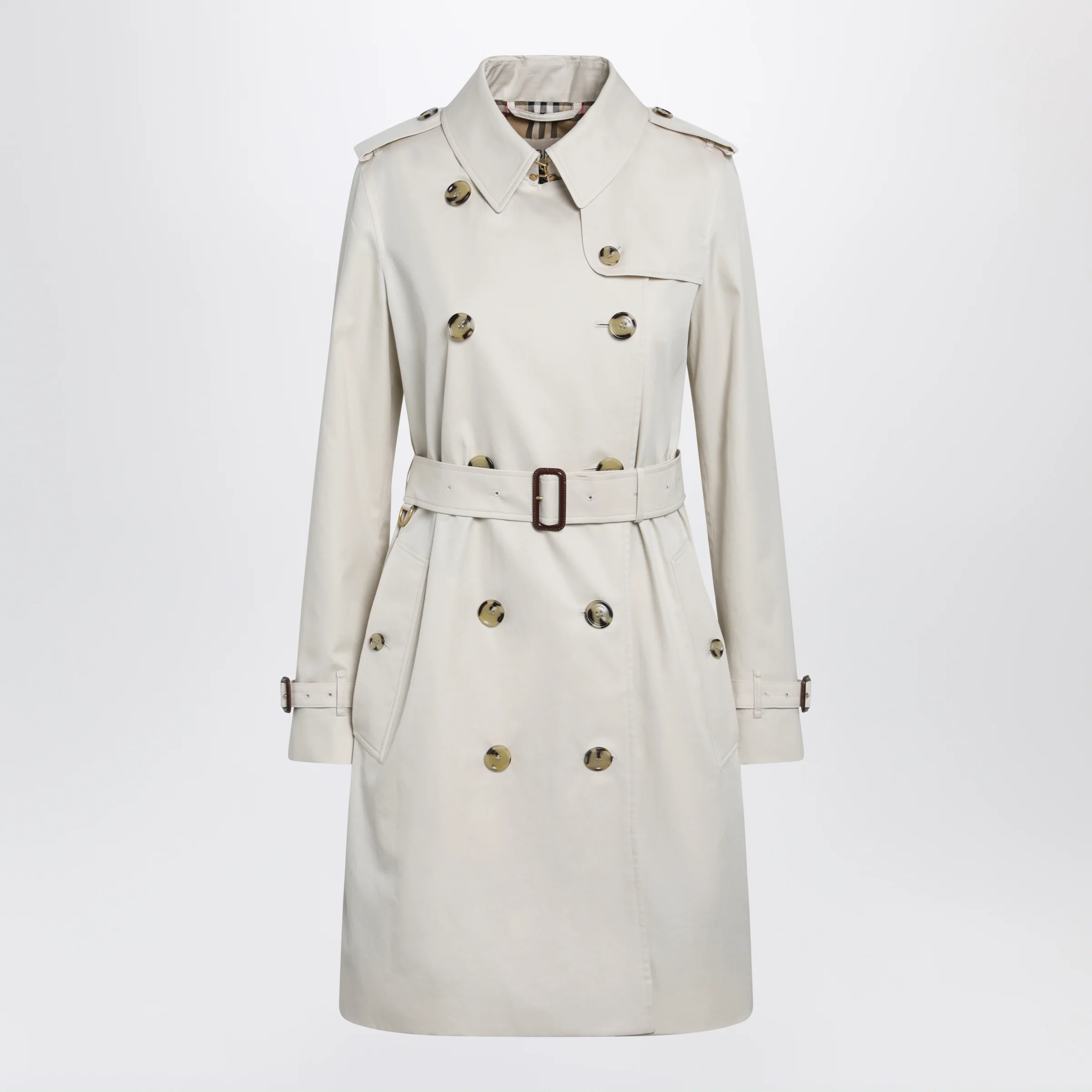 Burberry Kensington mid-length tropical gabardine trench coat, beige