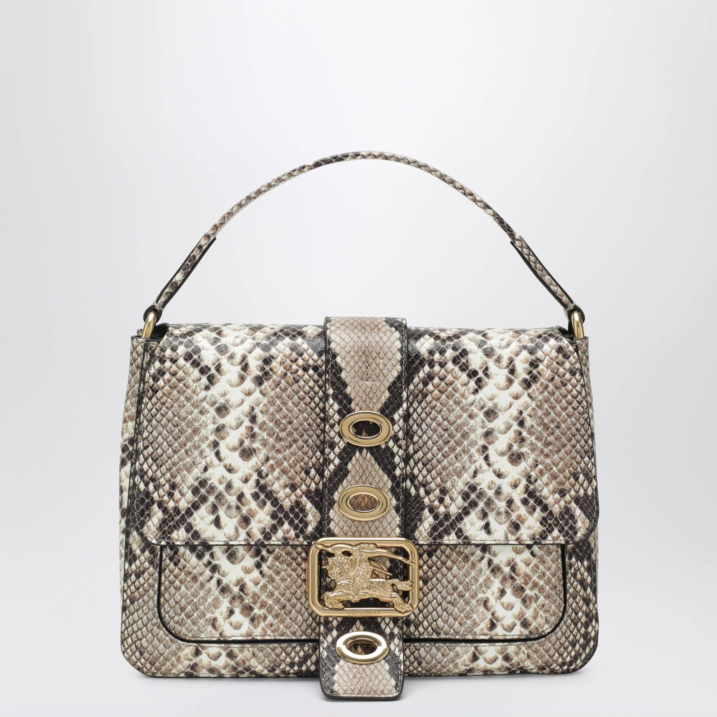 Burberry Small Rider bag in calf leather, Natural/Dk Brown