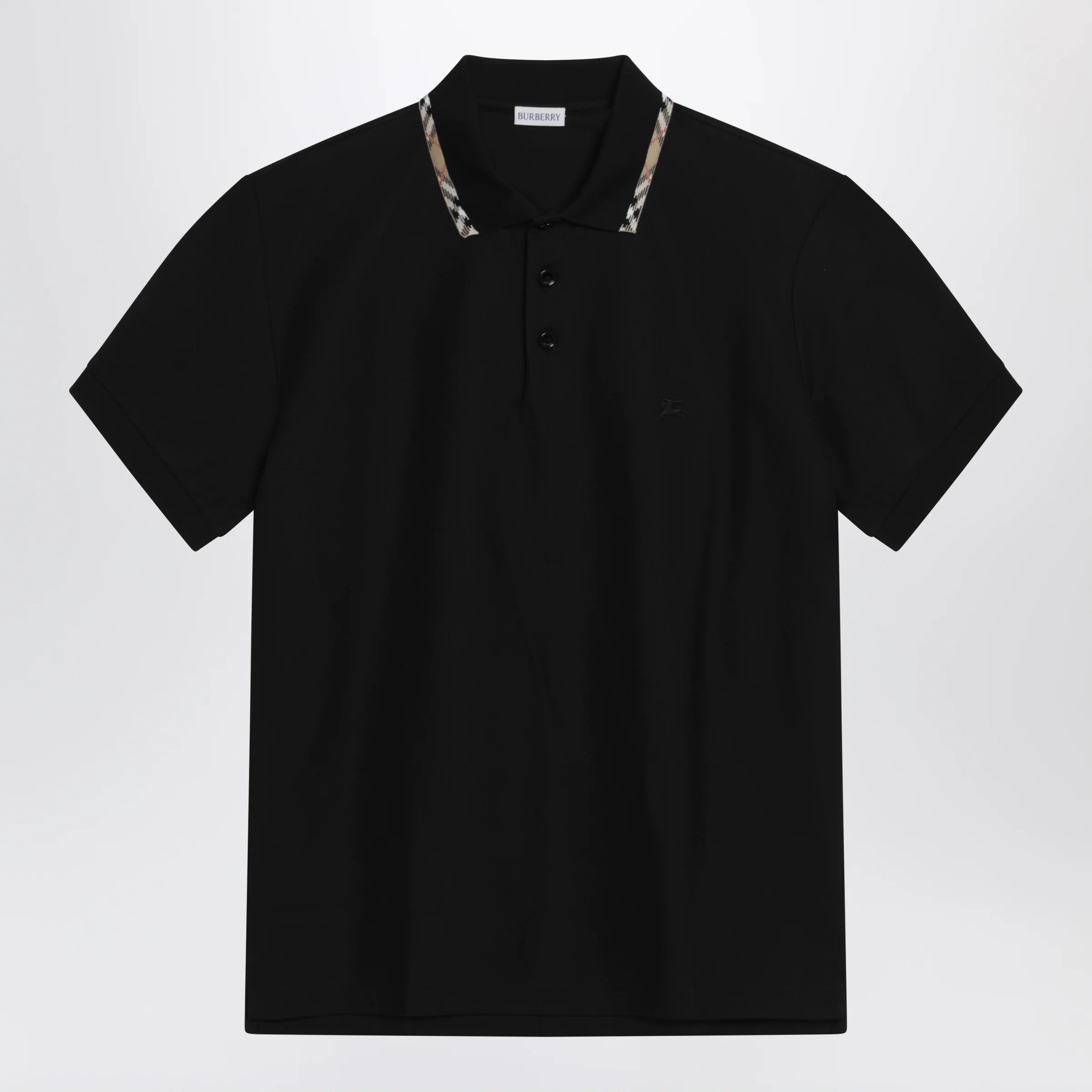 Black cotton polo with Check detail by Burberry