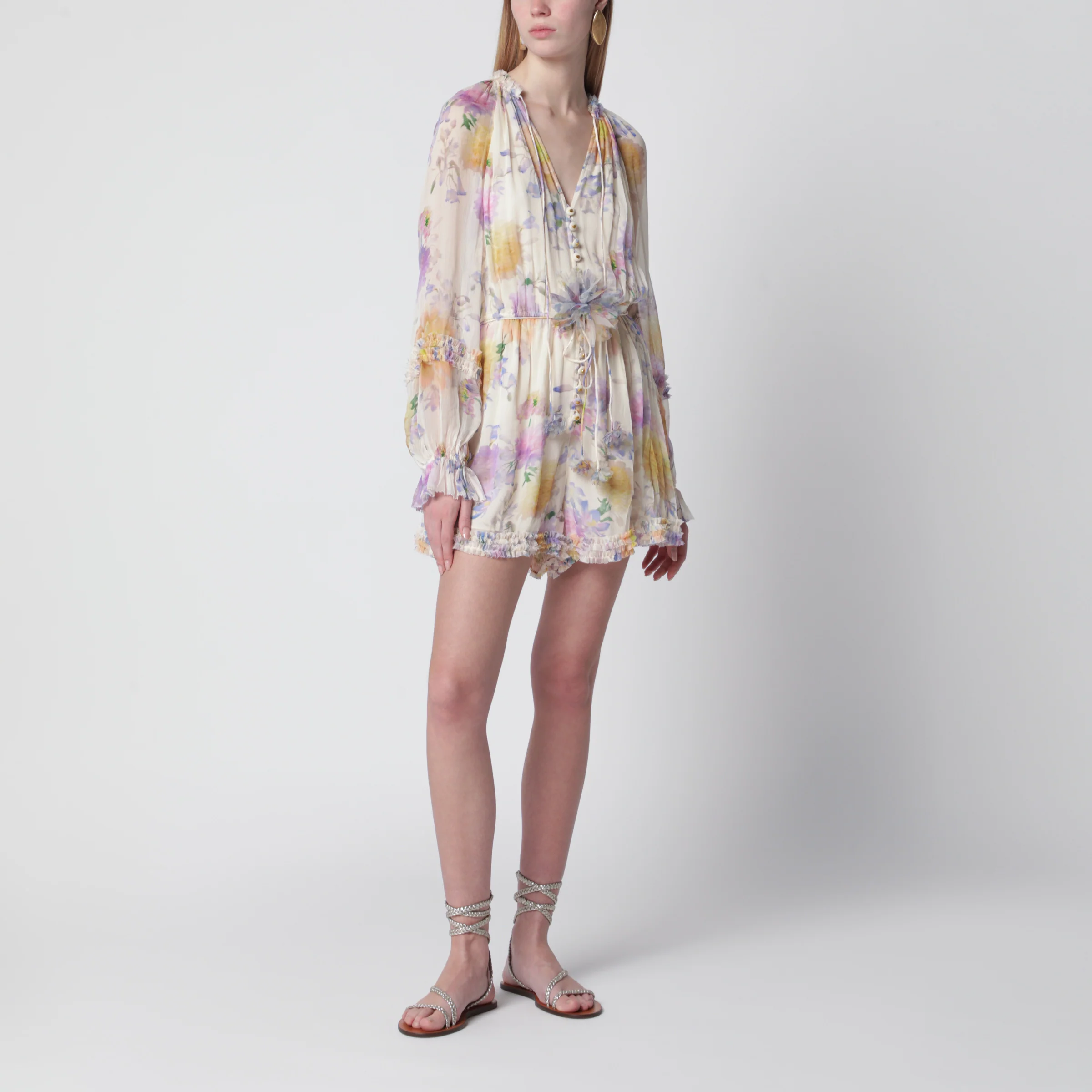 ZIMMERMANN Cream short jumpsuit with floral pattern